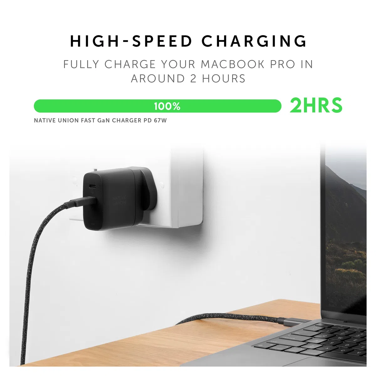 Native Union GaN Szybka ładowarka PD 67W - Ultra-kompaktowa kompatybilna z dostawą energii do 67 W - do MacBook Pro, iPadów, iPhone'a i innych urządzeń (czarna)