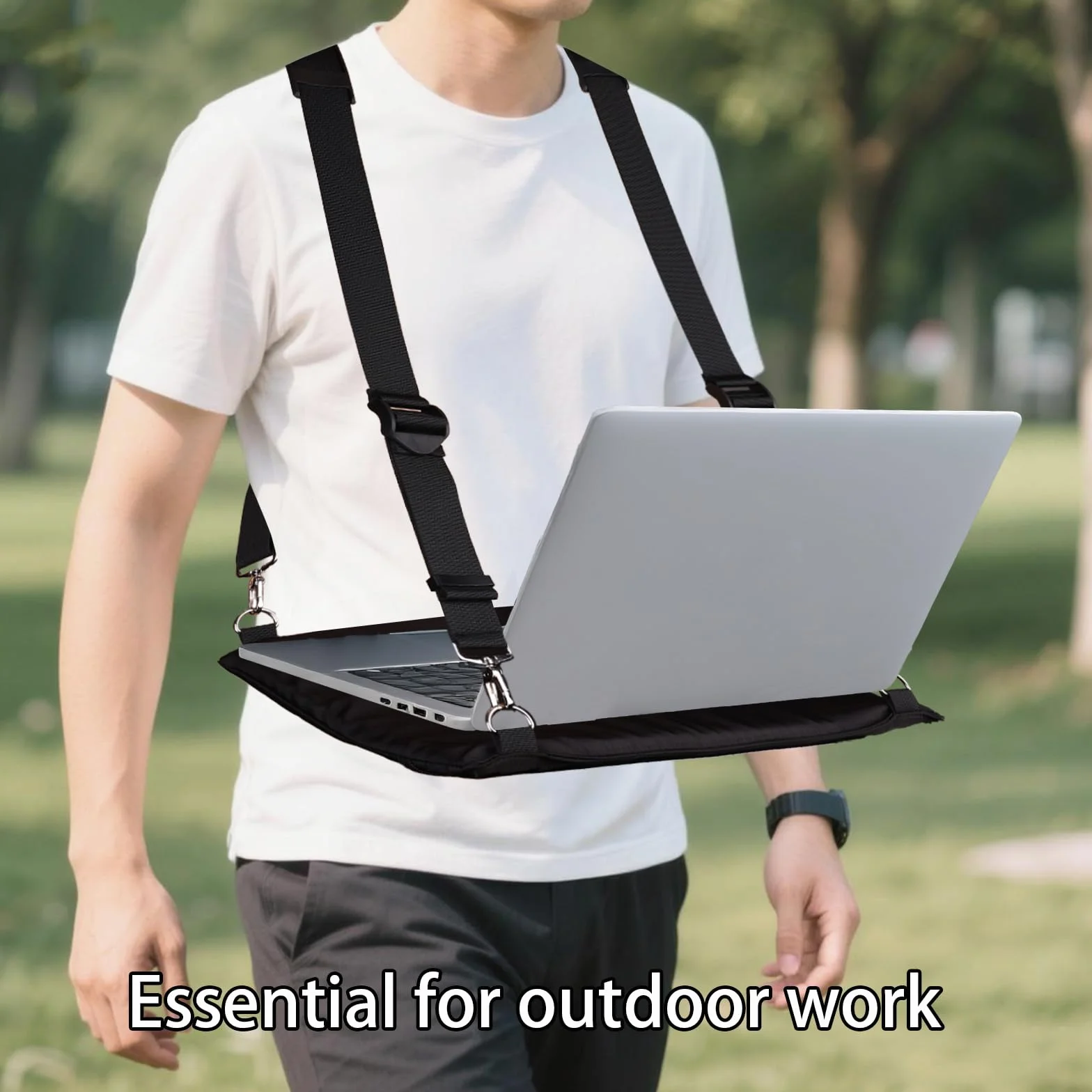 Przenośna Uprząż do Chodzenia Laptopa, Regulowany Stojak z Ergonomicznymi Paskami 40,6 cm do Pracy na Zewnątrz