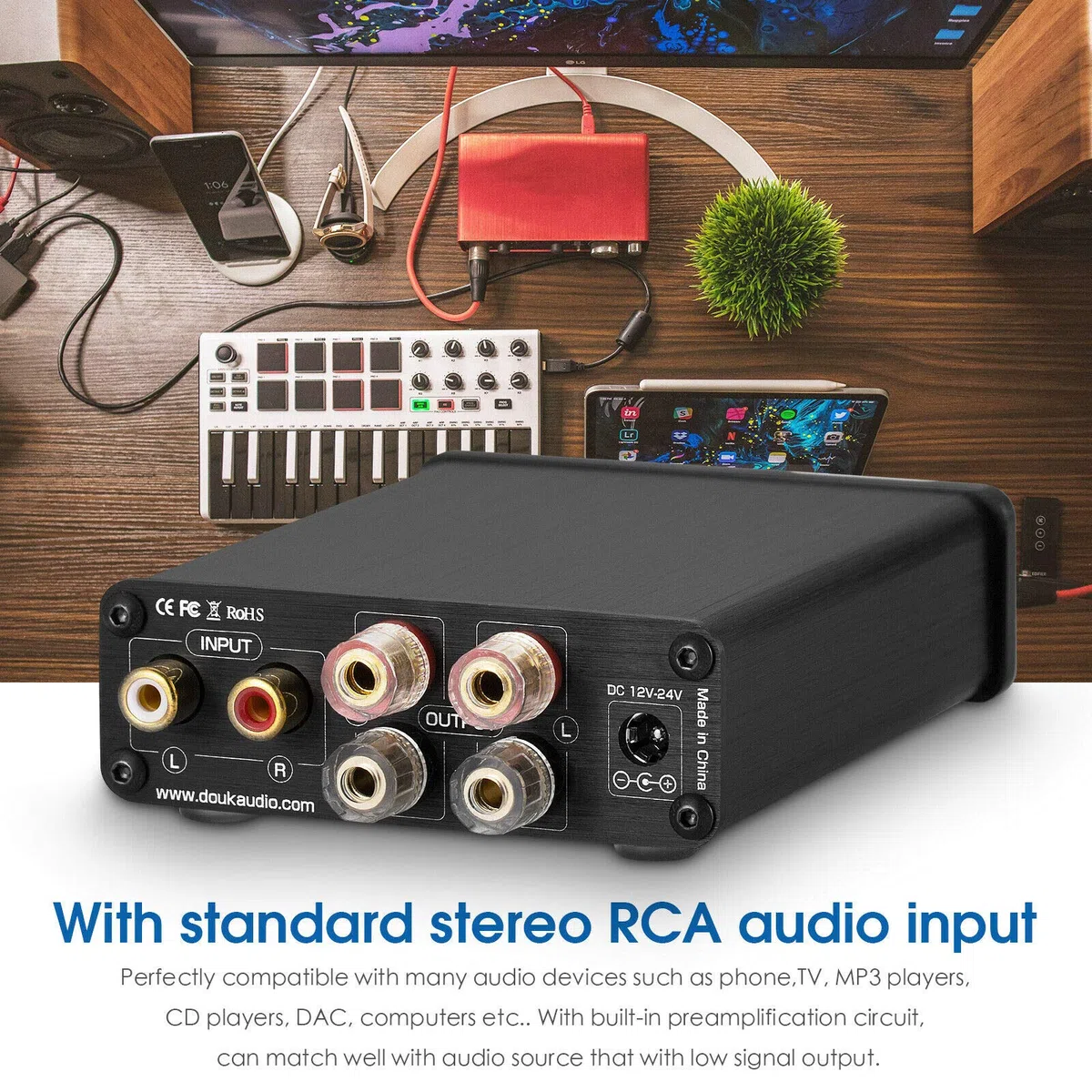 Nobsound, HiFi Mini Dual TPA3116 cyfrowy wzmacniacz stereo wysokiej jakości kanał 2.0 100 W x 2 z przedwzmacniaczem NE5532P, czarny
