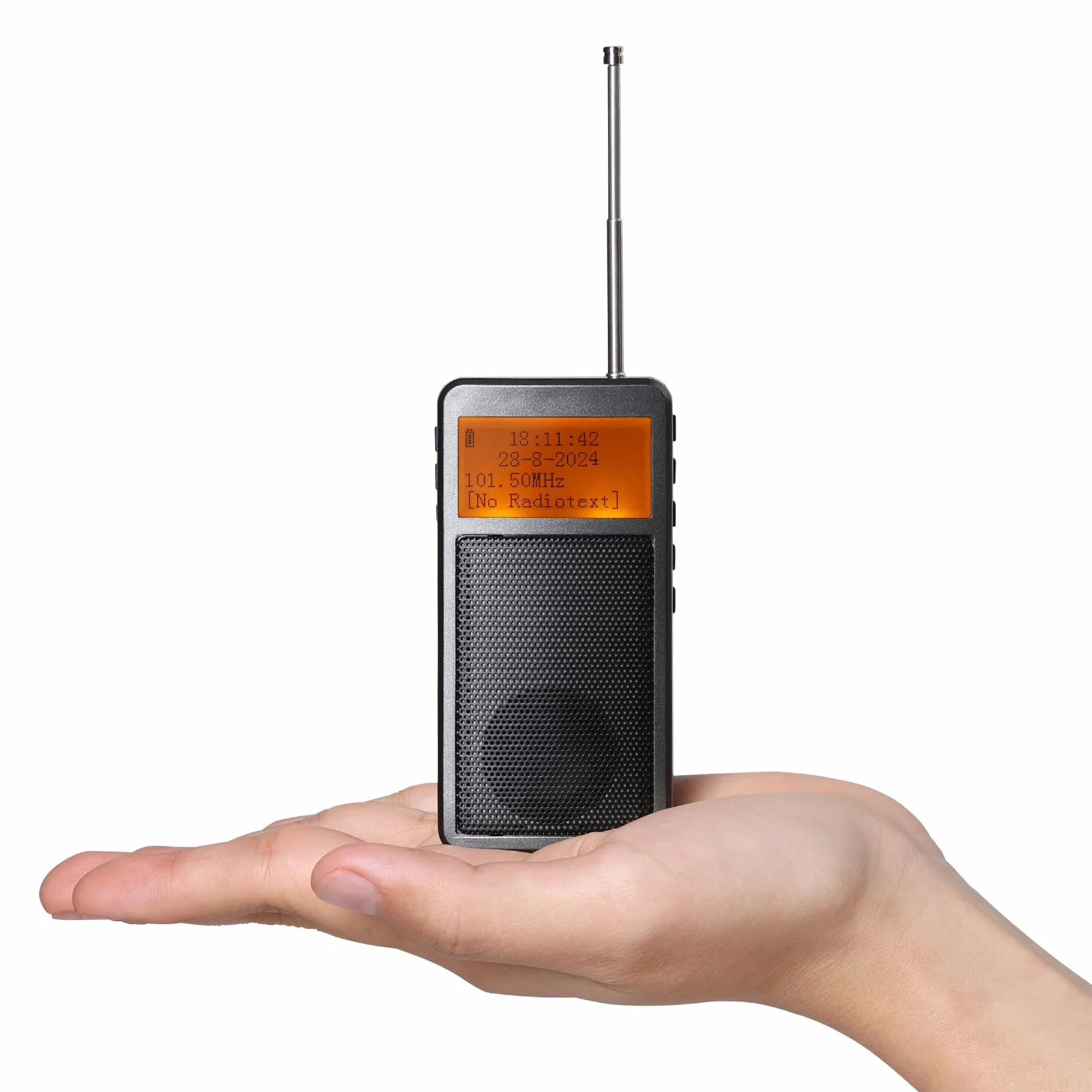 Raddy RF205 FM przenośne radio, kieszonkowe mini radio z połączeniem BT 5.3, wyjście sygnału FM-BT, głośnik odtwarzacza muzyki MP3 zasilany bateryjnie, ładowanie typu C, budzik, szary