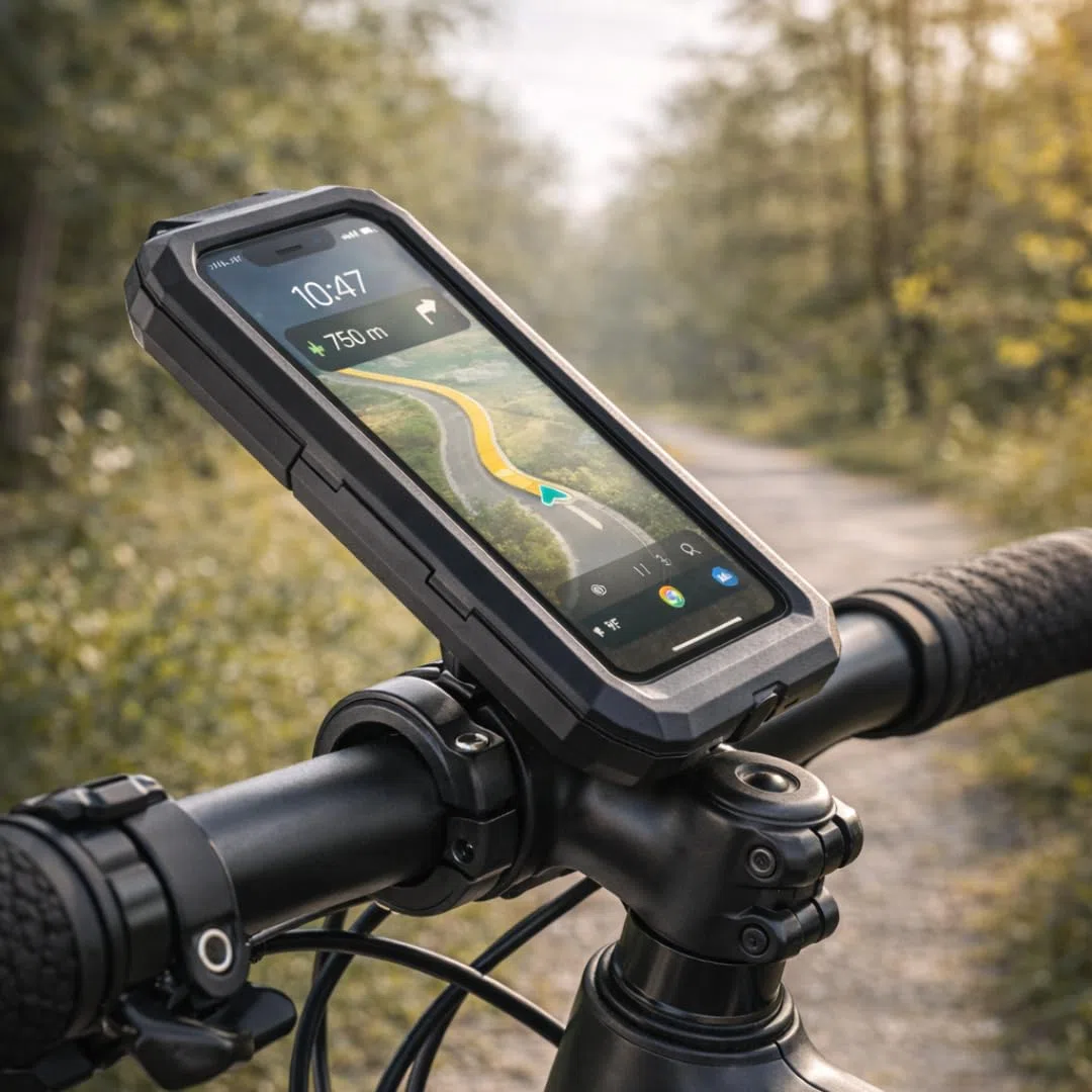 MOJOGEAR Wodoszczelne etui na telefon komórkowy do roweru i motocykla – duże, wodoszczelne uchwyt na telefon komórkowy na kierownicę 20-29 mm – etui ochronne z okienkiem na ekran dotykowy