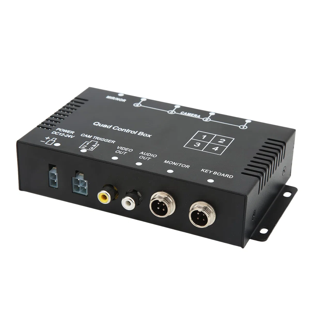Dilwe 4-kanałowy Rozdzielacz Wideo, Metalowa Skrzynka Sterownicza do Kamery Cofania z ABS, DC12V 24V PAL 720x576 25fps, 4 Wejścia 2 Wyjścia Zdalny Przełącznik dla Ciężarówek Autobusów Parkowanie łodzi