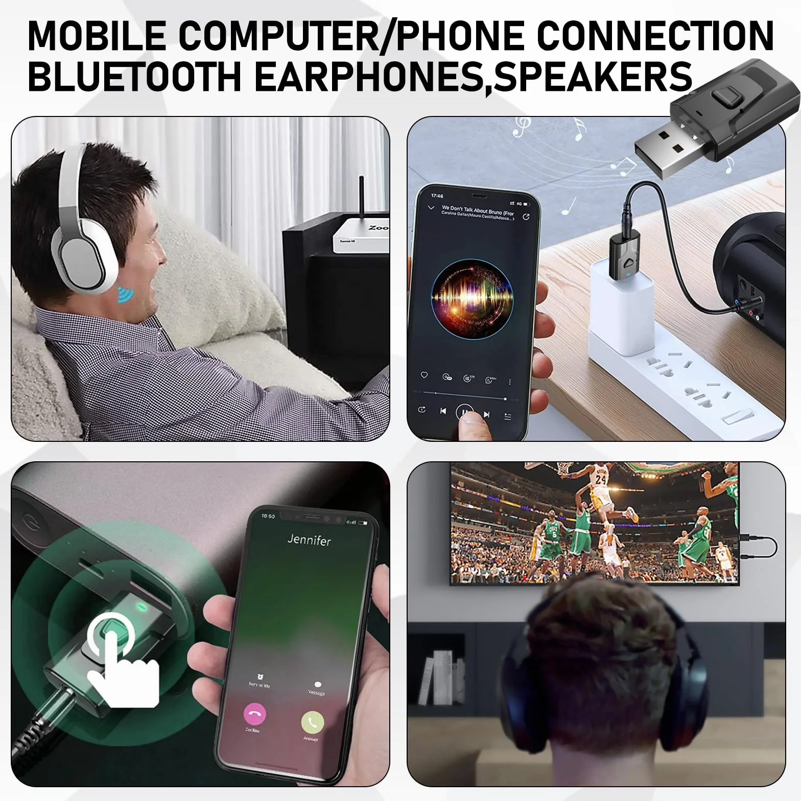 USB Bluetooth Audio Nadajnik 2 w 1 Adapter Transmiter Jack 3.5 do Telewizora PC Samochodu Głośników