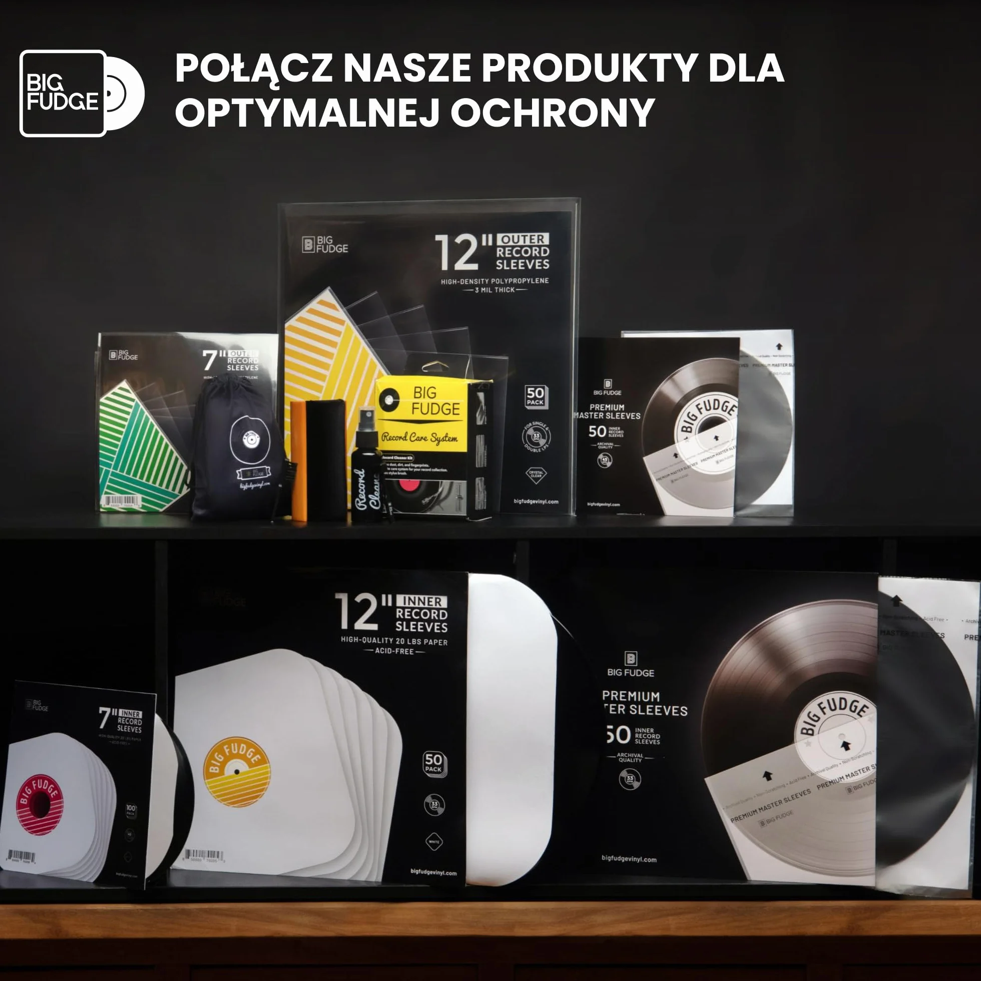 BIG FUDGE Zewnętrzne Okładki na Płyty Winylowe - 30cm x 100 szt - Przezroczyste Pokrowce na Albumy z Tworzywa Polipropylenowego o Wysokiej Gęstości - Trwałe i Bez Zagięć - Grubość 3 Mil, 32 cm x 32 cm