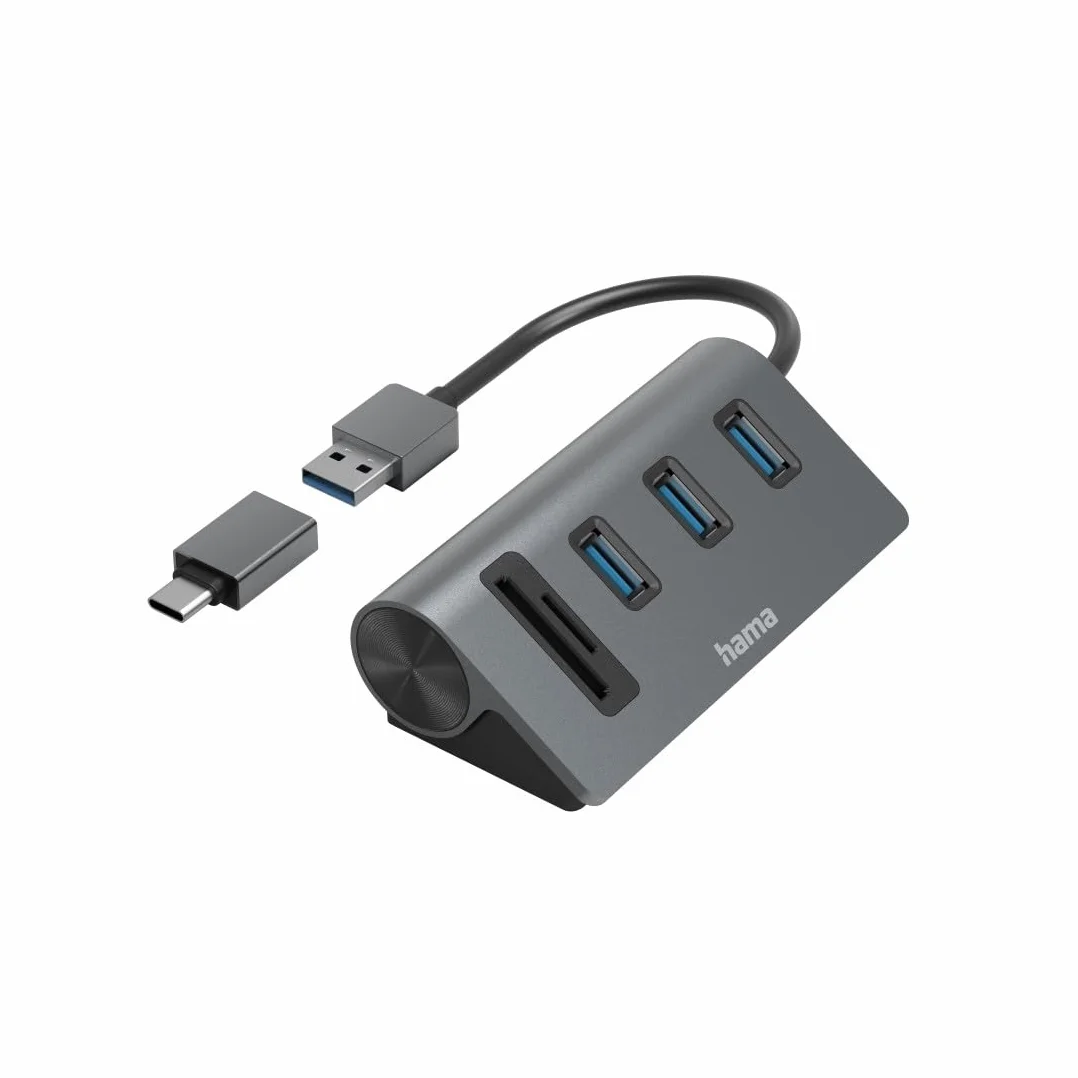 Hama multiport USB 3.2 C/USB A, 5 portów (czytnik kart SD, microSD, 3x USB A, 5 Gbps, adapter, hub, wieleportowy) antracyt