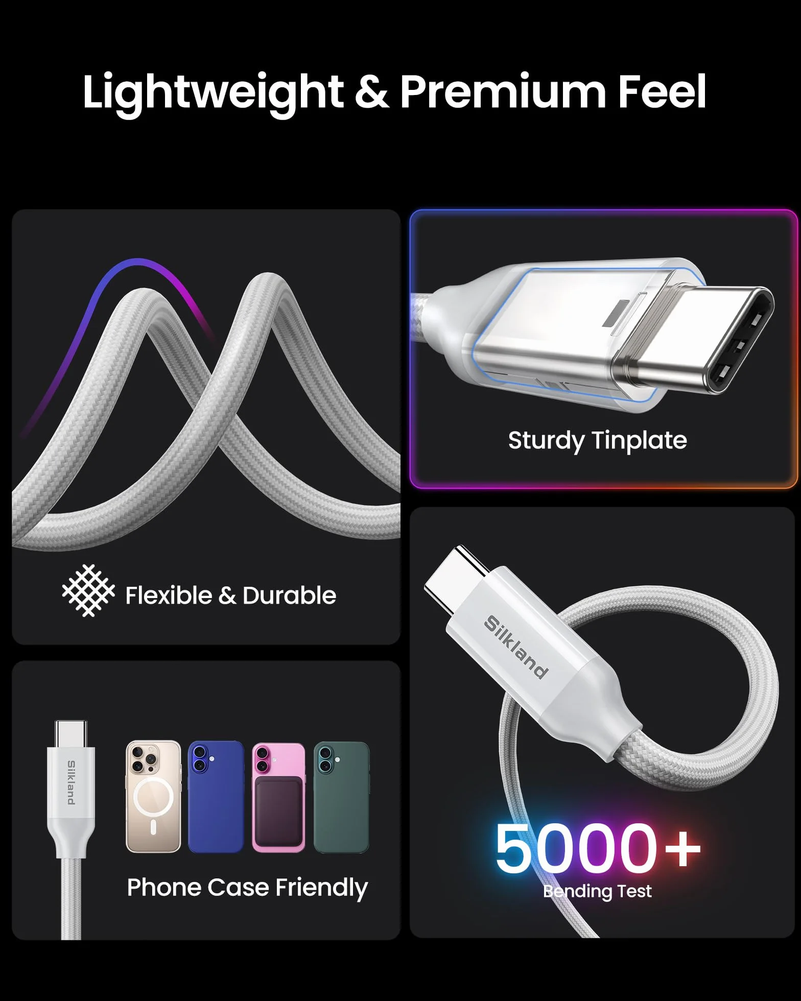 Silkland Kabel USB4 dla Thunderbolt 4 Biały 1M, transfer danych 40Gbps, Kabel ładujący PD3.1 240W 48V/5A, 8K@60Hz, USB C do USB C do iPhone 17/16/15, MacBook Pro, iPad Pro, Dock, SSD, Monitor