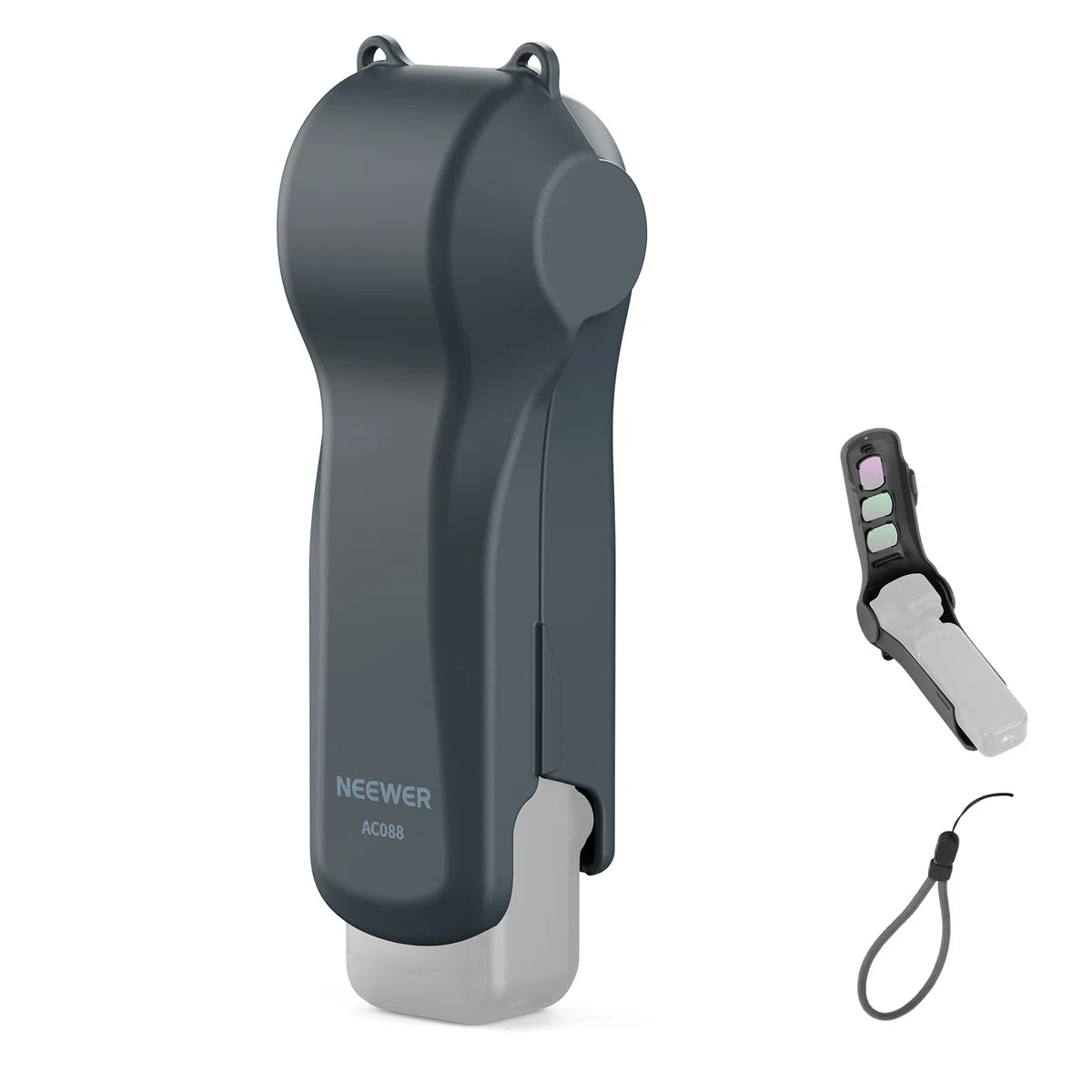NEEWER Etui ochronne kompatybilne z DJI Osmo Pocket 4/3 & Xtra Muse, etui podróżne na akcesoria do kamery sportowej, z przegródkami na filtry i paskiem na nadgarstek, AC088 (ciemnoszare)