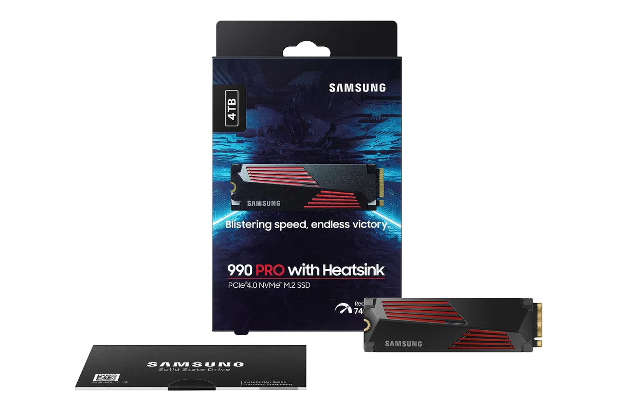 SAMSUNG 990 Pro z 4TB PCIe Gen.4 X4 SSD radiatorem, NVMe 2.0, wewnętrzny dysk twardy M.2, najszybsza prędkość do gier, sterowanie ciepłem, kompatybilny z Playstation5 (MZ-V9P4T0CW)