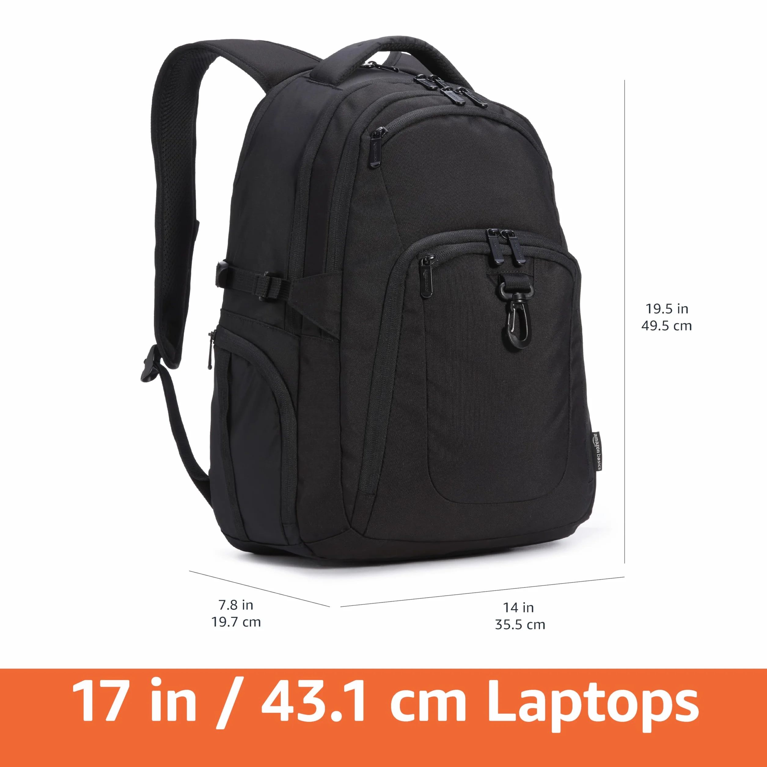 Amazon Basics Plecak na Laptopa, do Laptopów o Przekątnej Ekranu do 17 cali/43,1 cm, Czarny