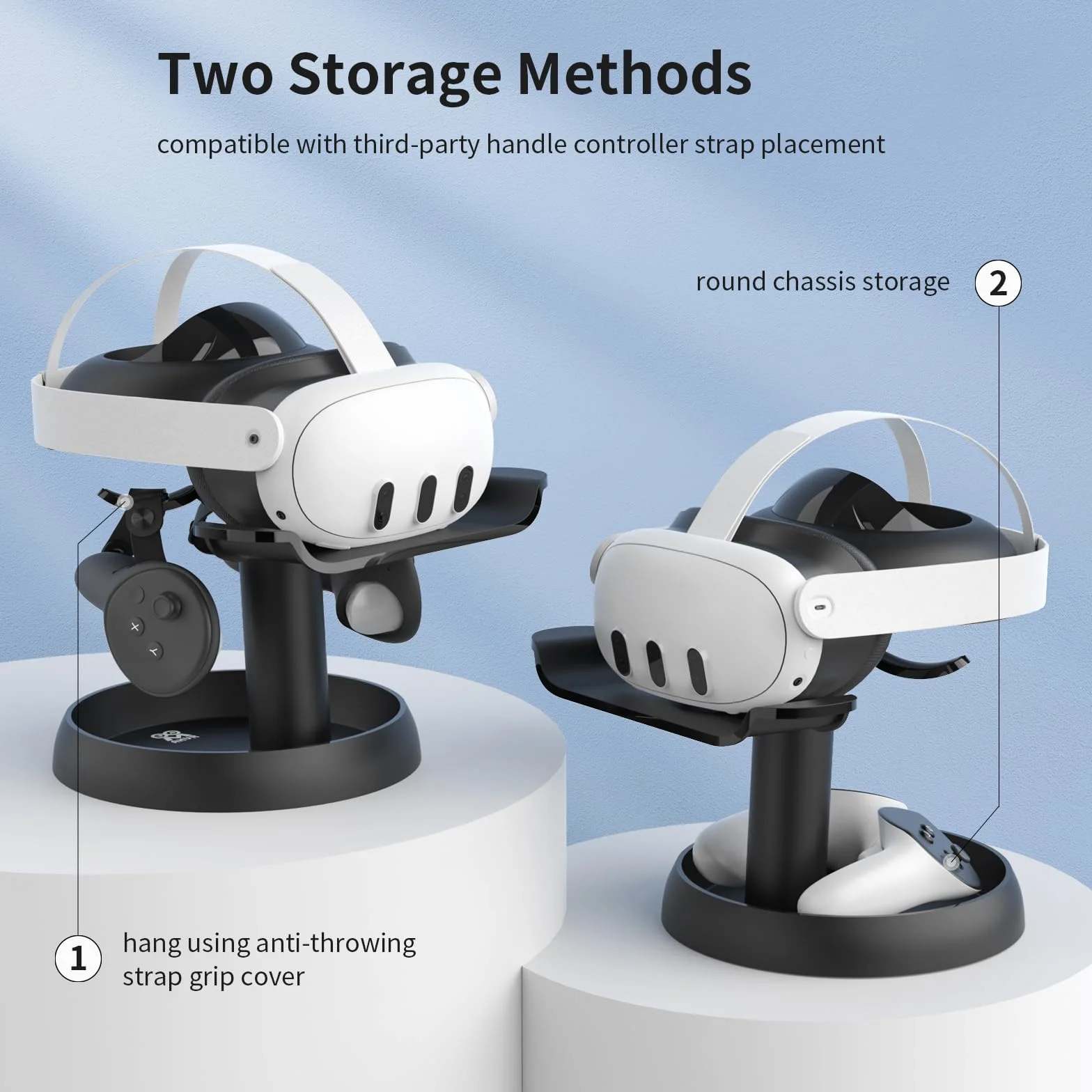 Stojak AMVR Kompatybilny z Meta Quest 3/2, Pico 4, Vision Pro, PSVR 2 - Uniwersalna Stacja Dokująca do Przechowywania Słuchawek VR, Stabilna Okrągła Podstawa