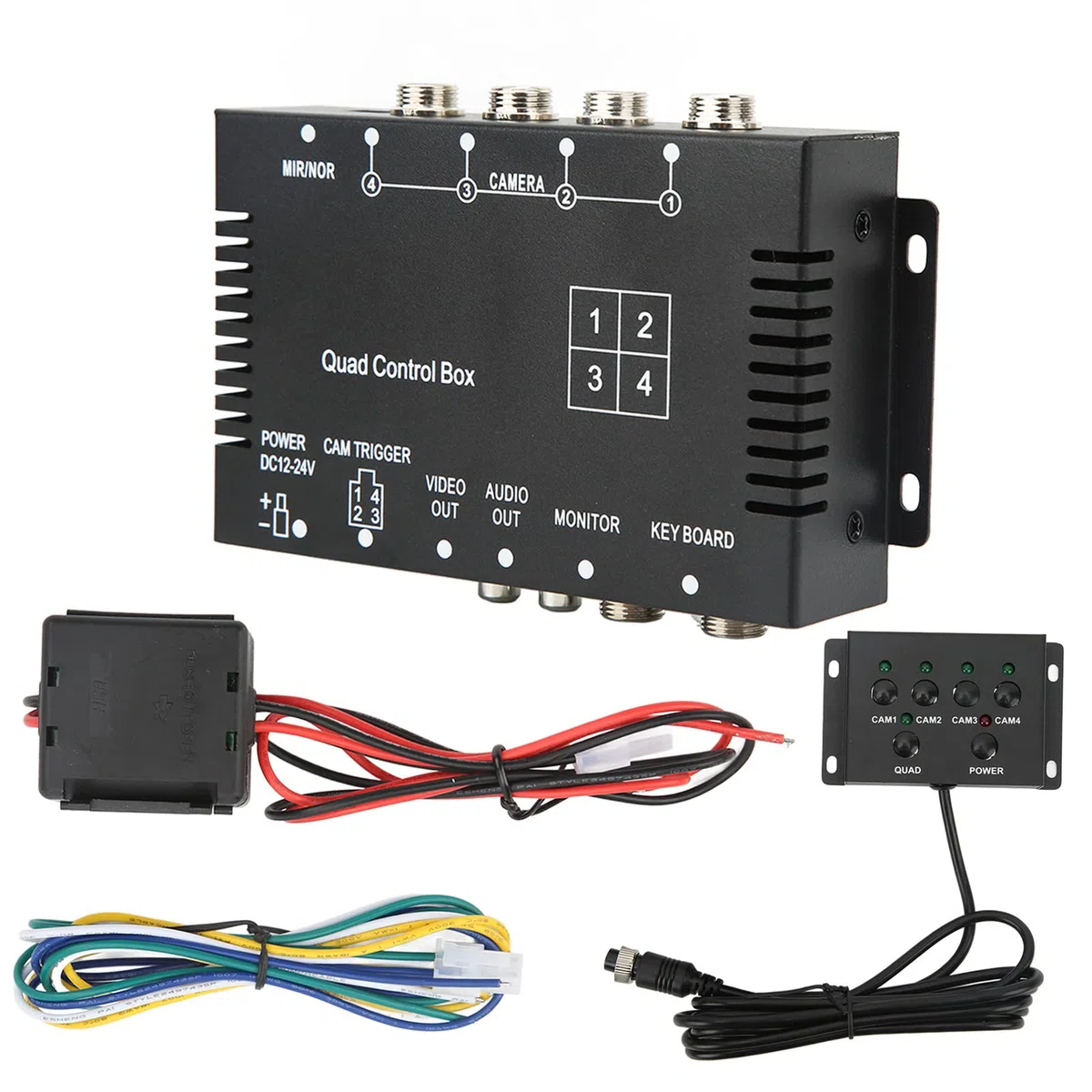 Dilwe 4-kanałowy Rozdzielacz Wideo, Metalowa Skrzynka Sterownicza do Kamery Cofania z ABS, DC12V 24V PAL 720x576 25fps, 4 Wejścia 2 Wyjścia Zdalny Przełącznik dla Ciężarówek Autobusów Parkowanie łodzi