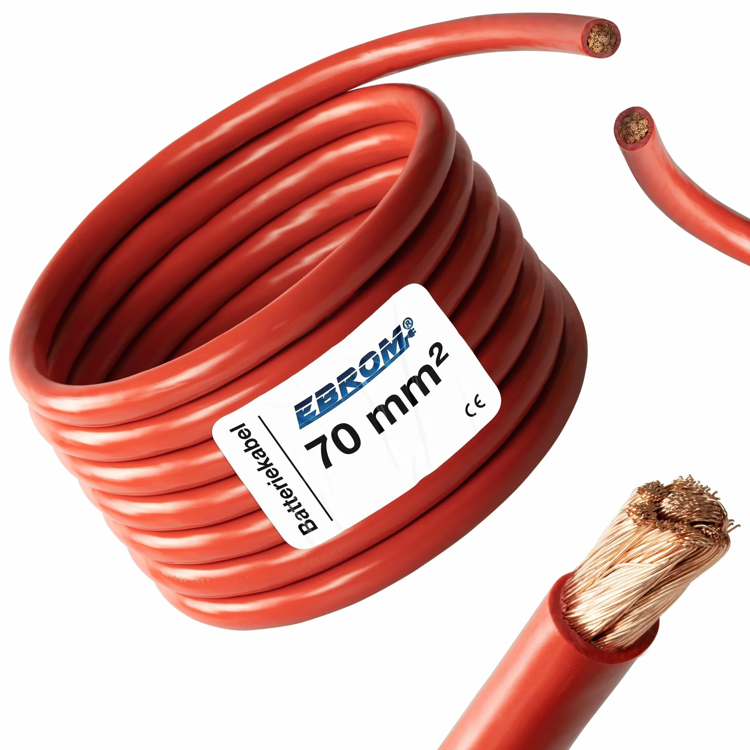 Kabel akumulatora, kabel rdzeniowy, czerwony - H07V-K 6, 10, 16, 25, 35, 50, 70 lub 95 mm², 100% miedź OFC; sprzedawany na metry - 6 mm², 10 mm², 16 mm², 25 mm², 35 mm², 50 mm², 70 mm², 95 mm²