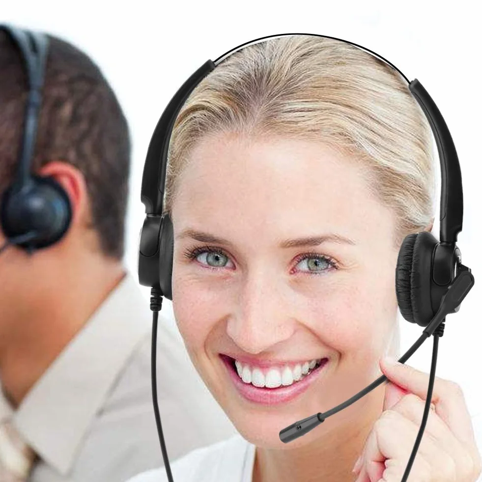 Ejoyous RJ9 przewodowy zestaw słuchawkowy do telefonu z redukcją szumów, regulacją głośności i wyciszeniem, do biura i Call Center RJ9, zestaw słuchawkowy biurowy