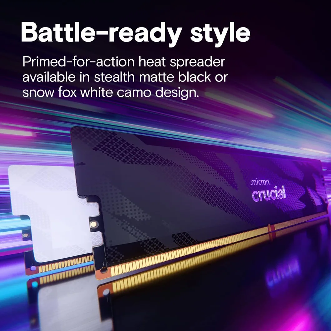 Crucial Pro DDR5 RAM 32 GB Kit (2 x 16 GB), 6400 MHz CL32, pamięć do gier pulpitowych, kompatybilna z Intel XMP 3.0 i AMD Expo, czarny - CP2K16G64C32U5B