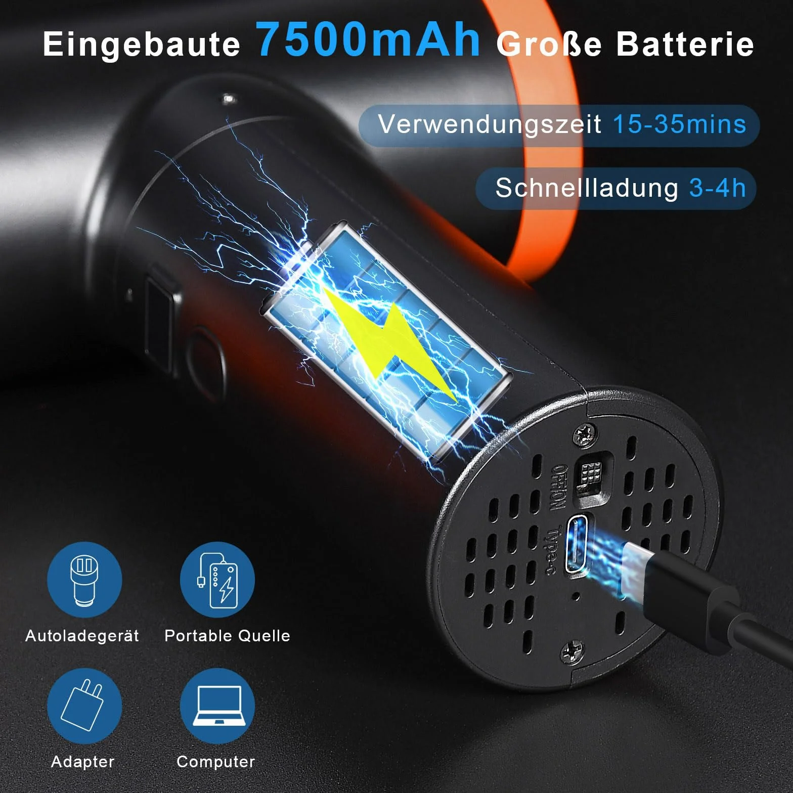 Elektryczna dmuchawa do kurzu 3 w 1, 110 000 obr./min, 13000 Pa, 3 biegi, Air Duster