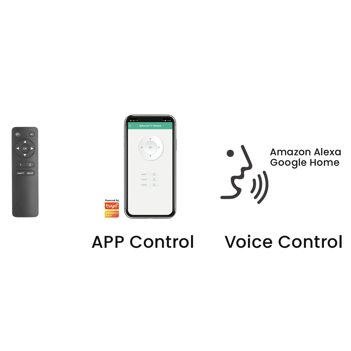 my wall Zmotoryzowany podnośnik telewizyjny – HP63-2AL, kompatybilny z Smart Home, TV Lift elektryczny, pilot zdalnego sterowania, aplikacja Tuya, sterowanie głosem Alexa i Google Home, uchwyt na