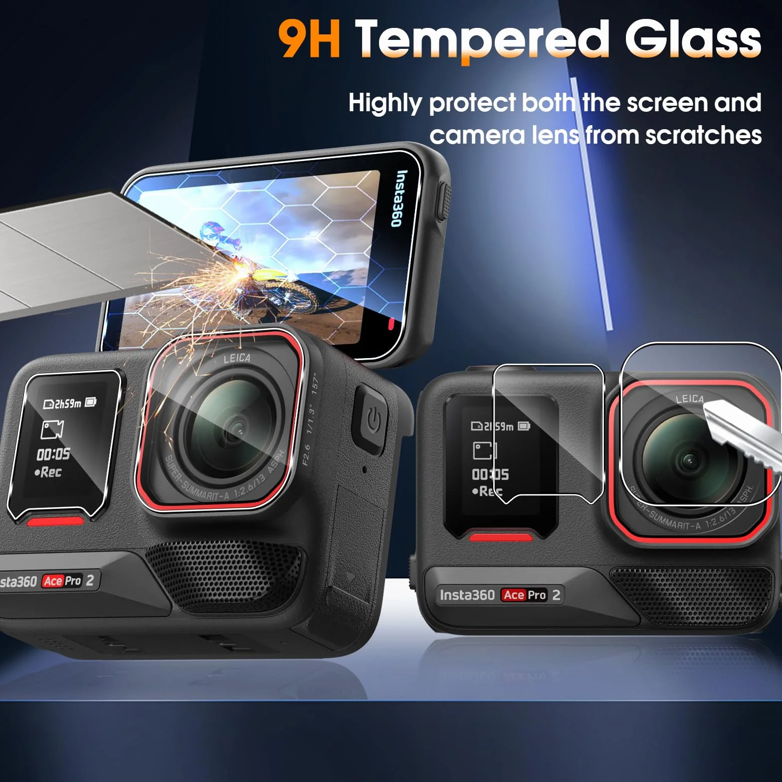 Locofun Folia ochronna do Insta360 Ace Pro 2, szkło hartowane i folia ochronna na obiektyw aparatu [2 + 2 sztuki], HD Clear Anti Scratch