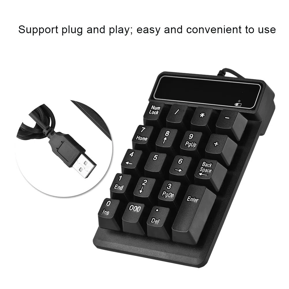Richer-R Klawiatura cyfrowa 1,5 m / 5FT USB przewodowa pełnowymiarowa 19 klawiszy klawiatury numerycznej dodany klucz 000 do przenośnego komputera stacjonarnego z systemem Windows (czarny)