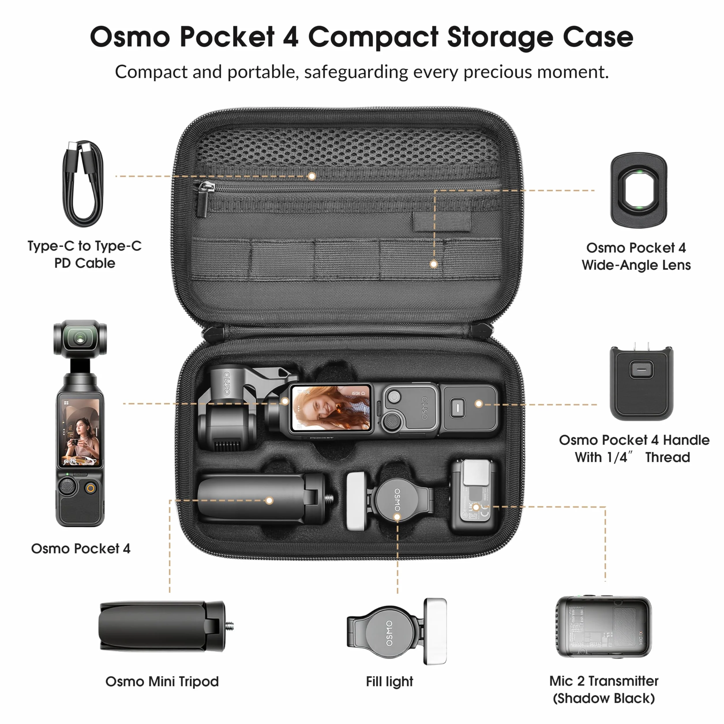 STARTRC PHOTO Osmo Pocket 4 kieszenie, gotowa do noszenia torba ochronna z poliuretanu (PU) na akcesoria DJI Pocket 4 Creator Combo, idealna w podróży, podczas vlogowania i oglądania filmów na świeżym