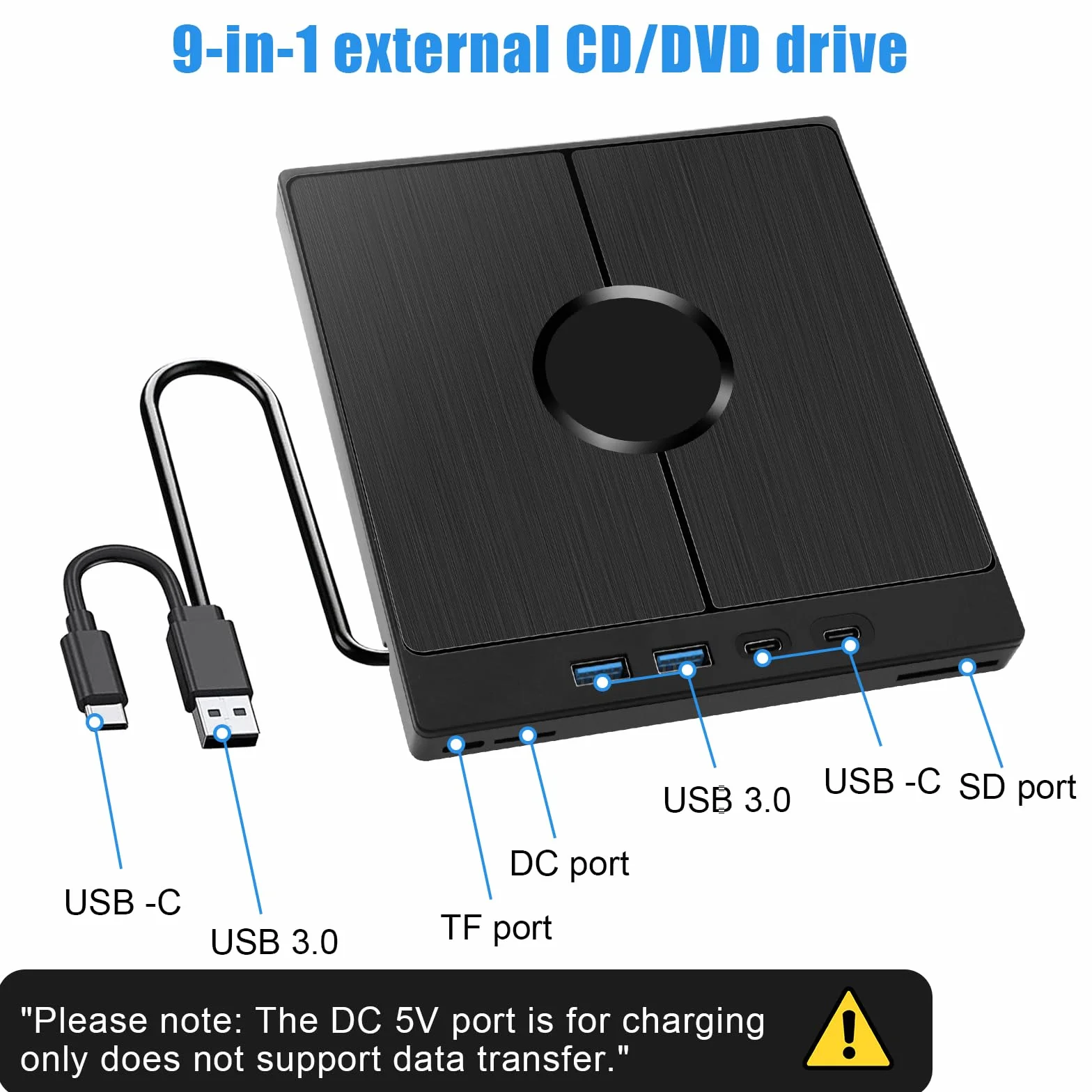 Zewnętrzny napęd CD/DVD, USB 3.0 Type-C, przenośna nagrywarka CD/DVD +/-RW z czytnikiem kart USB/SD/TF, do komputera, laptopa, MacBooka, Win11/10/8/7/XP