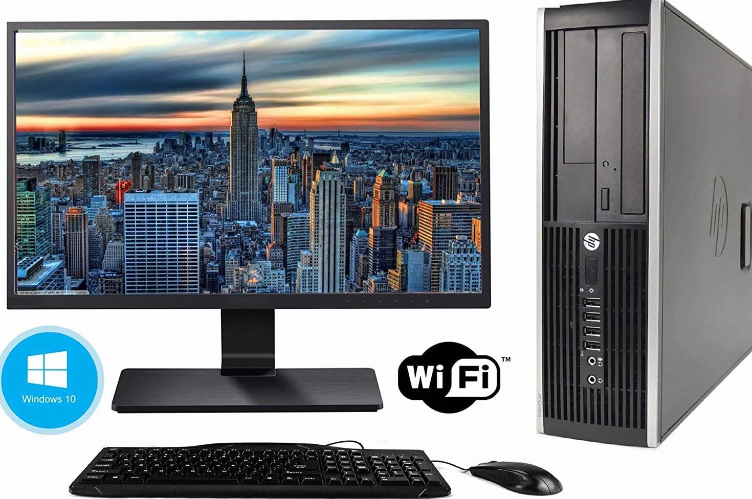 Hp Elite 8300 Komputer stacjonarny + monitor 24" (Intel Core i5-3470, 8 GB RAM, dysk 240 SSD + 500 GB HDD, odtwarzacz DVD, Wi-Fi, Windows 10 Pro 64) (odnowiony)