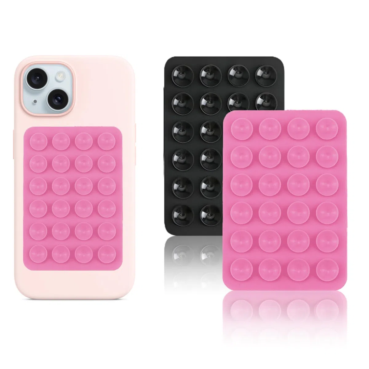 Silikonowe etui na telefon z przyssawką, bez użycia rąk Fidget Toy Mirror Shower uchwyt na telefon, filmy Tiktok i selfie (czarny, różowy)