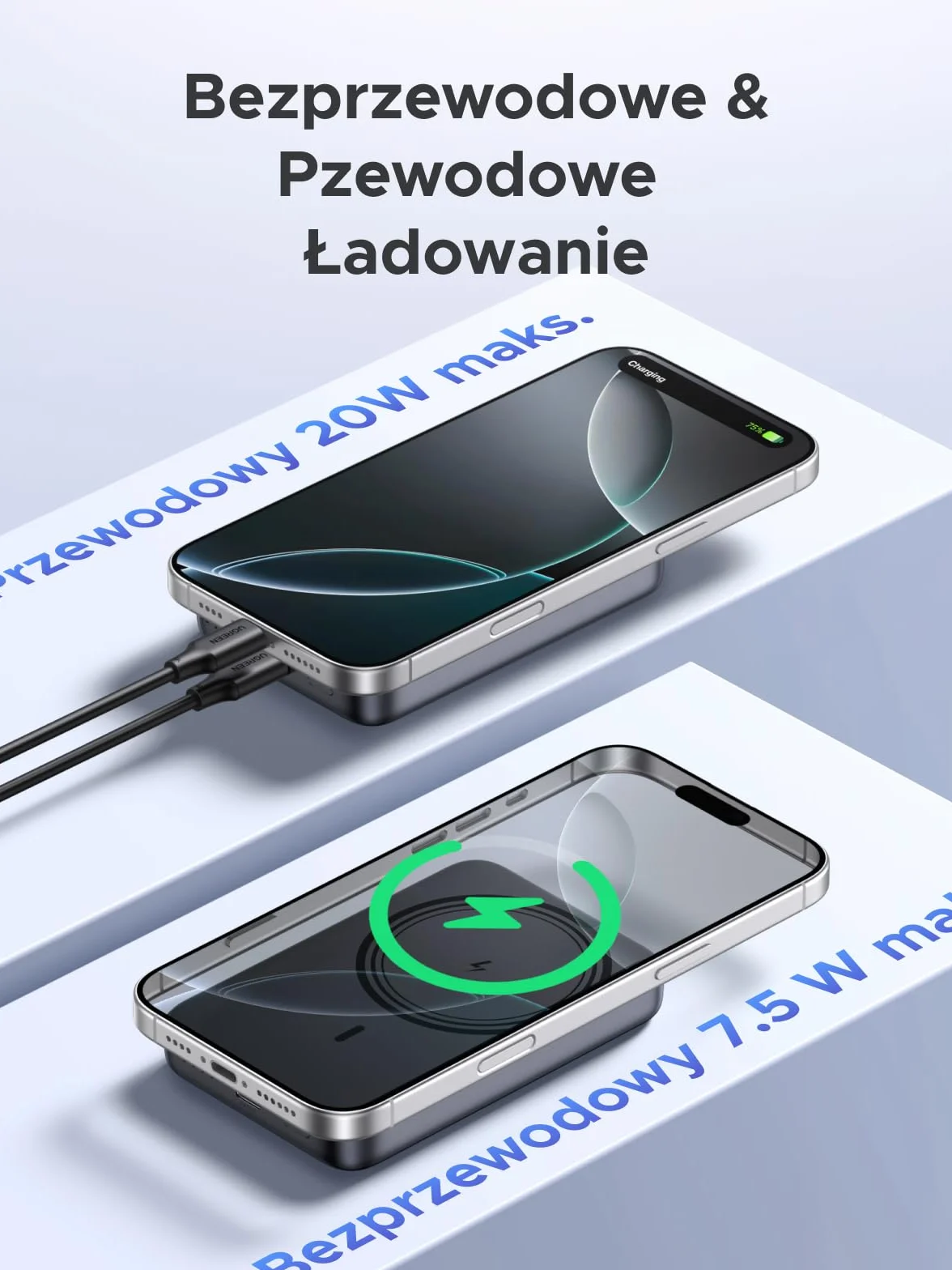 UGREEN Wireless Powerbank 10000mAh Magnetic Power Bank z szybkim ładowaniem USB-C MagSafe iPhone 17 Pro Max/16/15-12 czarny