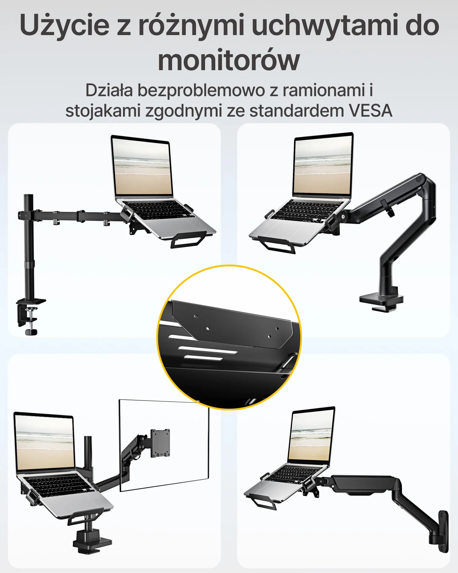 monTEK Regulowana półka na laptopa VESA 75x75/100x100 do 9 kg 12-18 cali