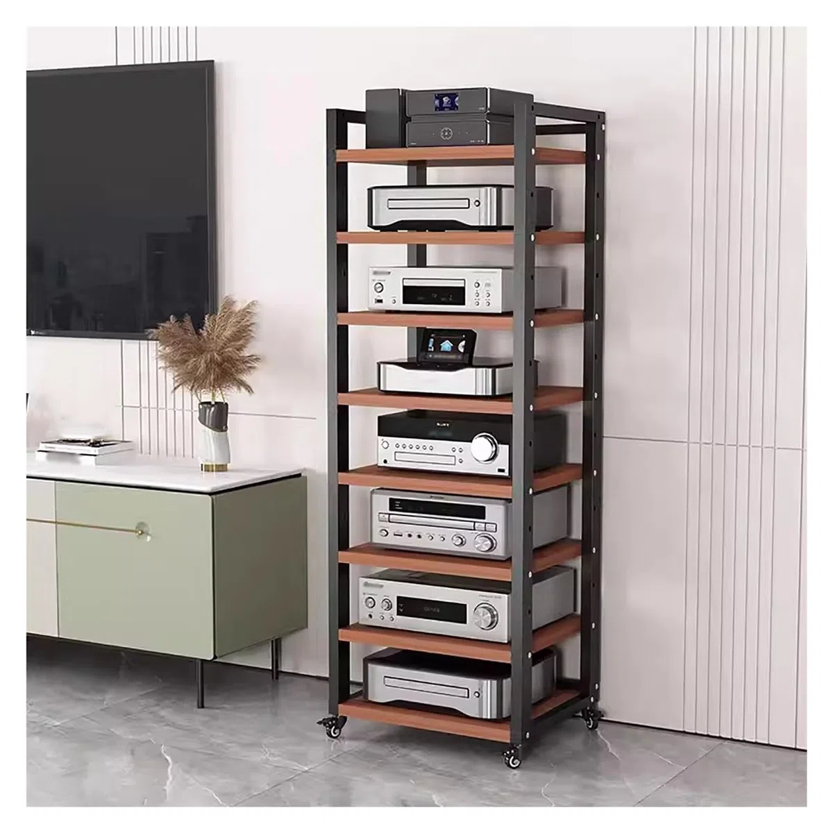 7 8 6 5-Poziomowy Stojak/Szafka Na Sprzęt Stereo, Wysoki, Wytrzymały Stojak Na Sprzęt Audio-Wideo Z Regulowaną Półką, Ruchome Półki Na Sprzęt Stereo Do Salonu/（Black-#1-8 Tier）