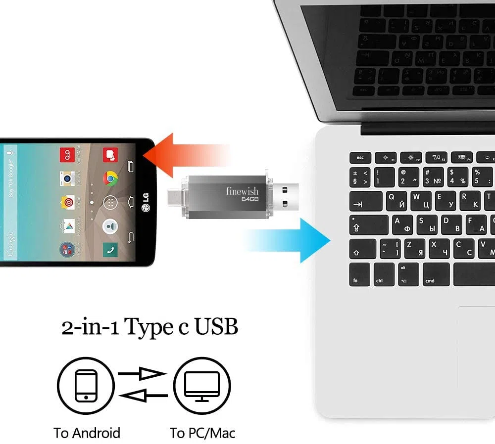Pamięć USB typu C 64 GB, 2 w 1 typ C 64 giga Pen Drive USB C Flash Drive PC/New MacBook/Tablet/Smartphone Huawei, Xiaomi, (szary)