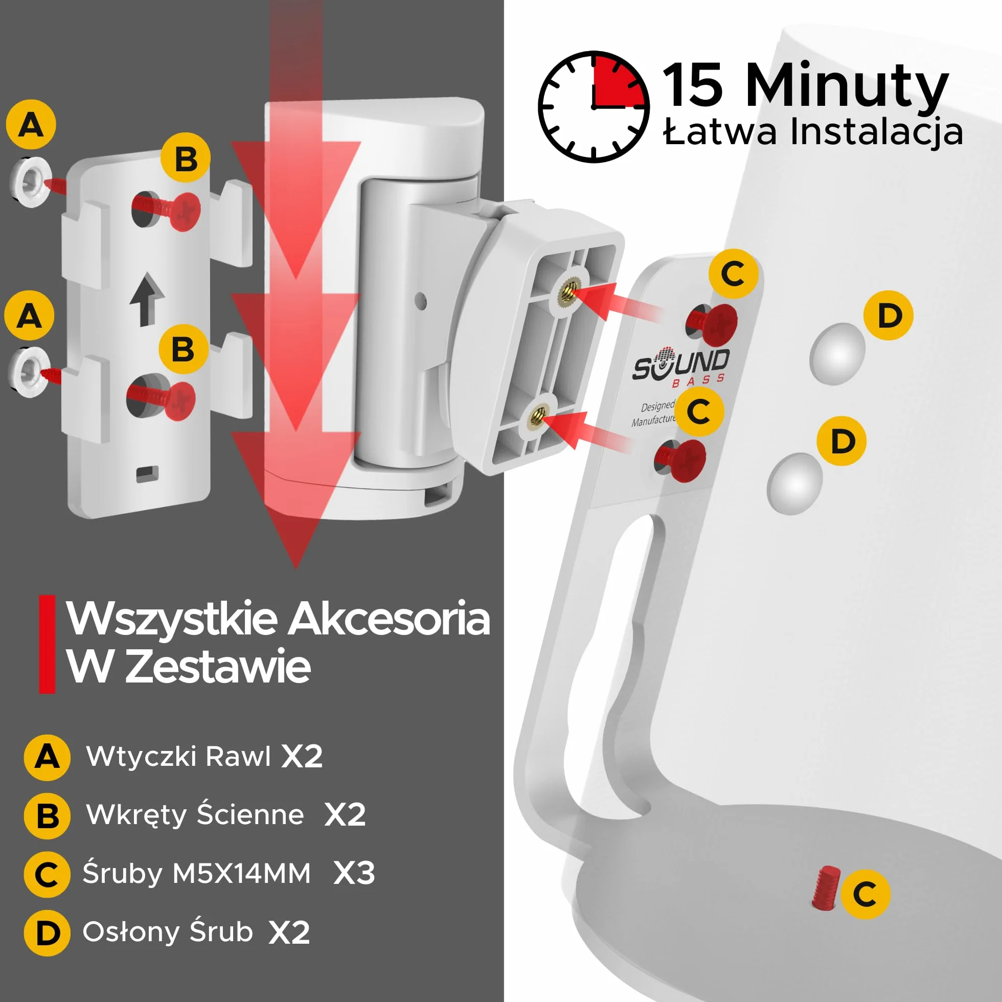 Sound Bass ERA 100 Uchwyt Ścienny, Pochylenie i Obrót, Biały, Pojedynczy (1 szt.), Kompatybilny z Sonos ERA100 i ERA 100 SL, Łatwa Instalacja, Zawiera Zestaw Montażowy