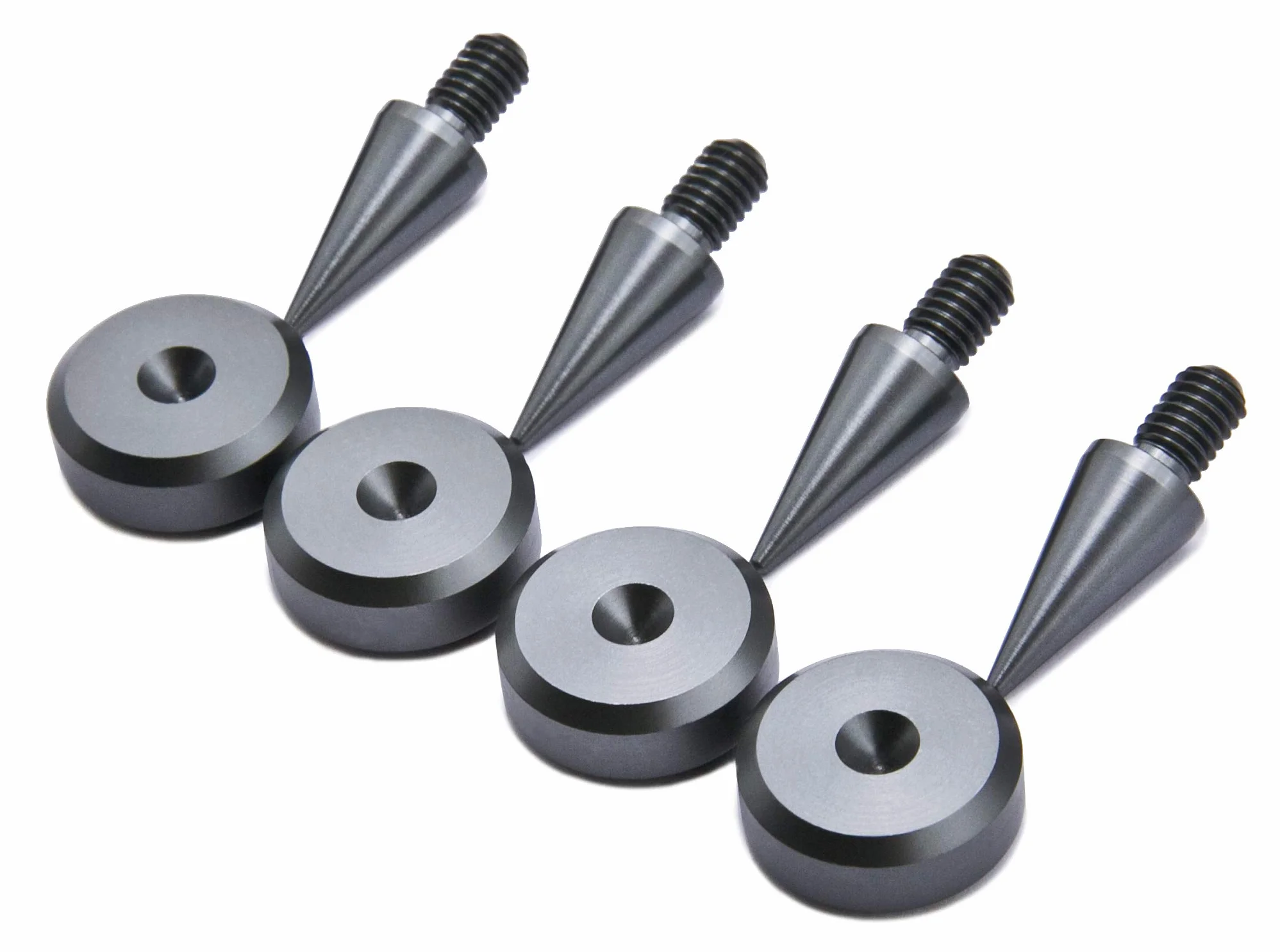 PrecisionGeek Kolce głośnikowe M8 z podkładkami izolacyjnymi 20 mm, zestaw 4 kolców + 4 podkładki, anodowane aluminium, szare, głośniki HiFi, stojaki AV, subwoofery i sprzęt audio, nóżki