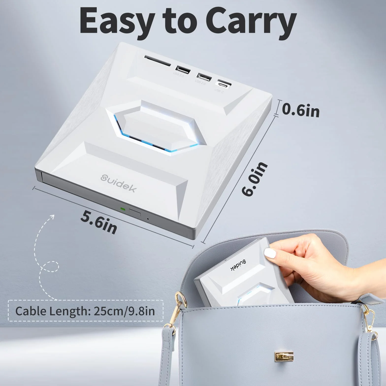 SUIDEK Zewnętrzny napęd CD DVD do laptopa, 5 w 1, ultra cienki, przenośny, USB-C CD+/-RW, odtwarzacz DVD do laptopa z czytnikiem kart SD, koncentrator USB 3.0 typu C, do komputerów stacjonarnych