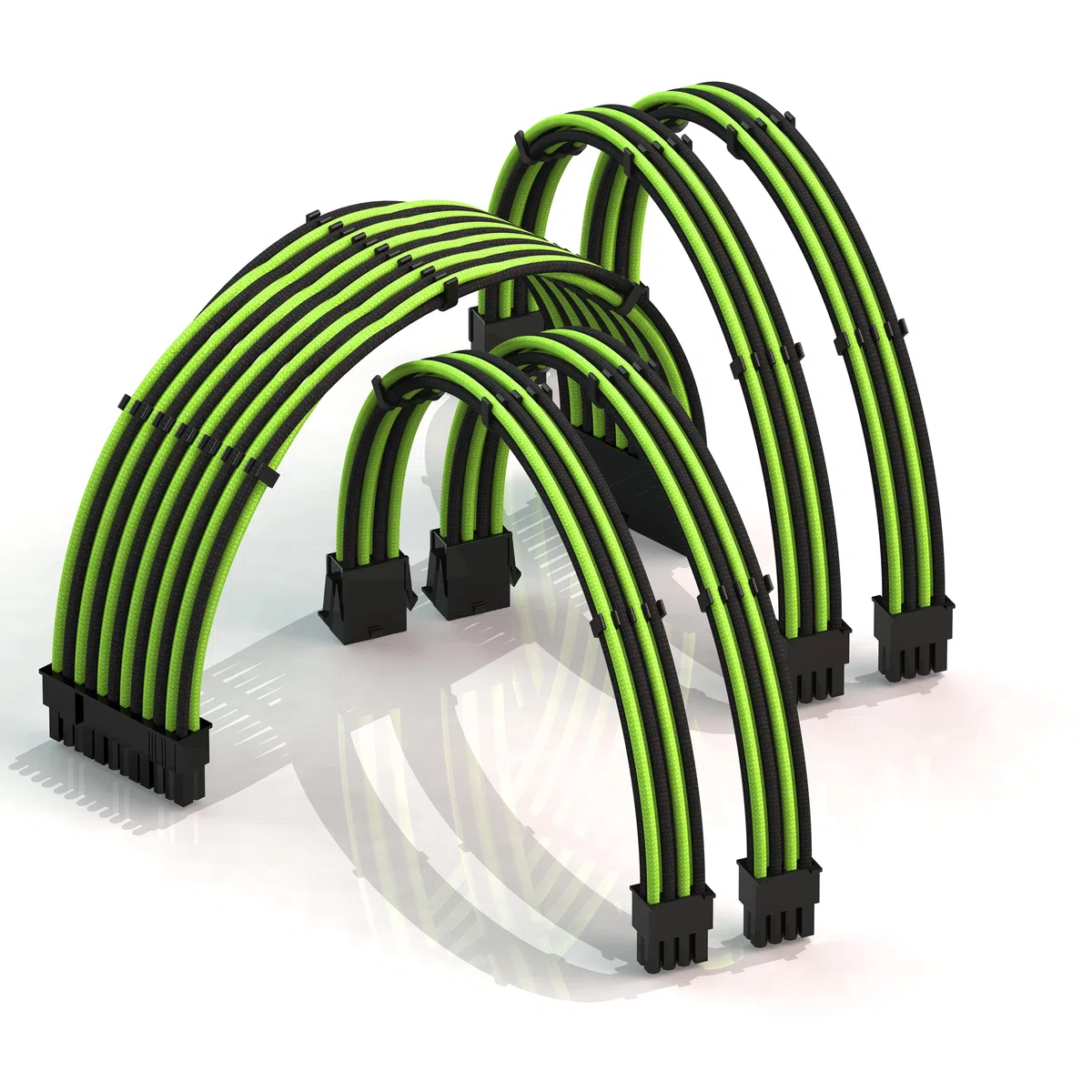 LINKUP - AVA 50cm, przedłużacz kabla zasilacza z osłoną GPU, wykonany na zamówienie zasilacz PC z grzebieniem, 1x 24P (20+4), 2x 8P (4+4) CPU, 2x 8P (6+2), Zestaw GPU, 500 mm - zielono-czarny