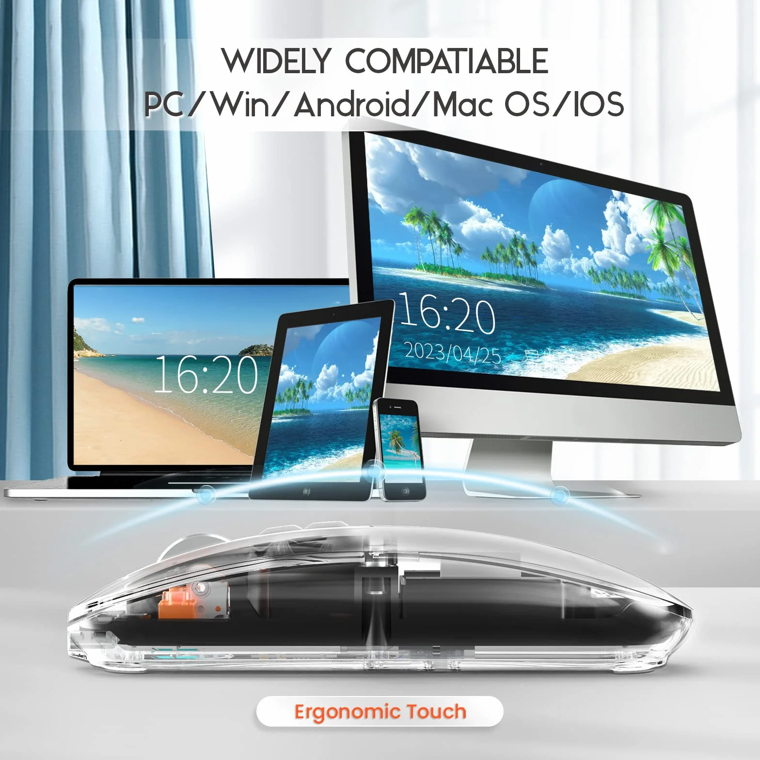 MAGIC-REFINER Bezprzewodowa mysz Akumulator, 2.4Ghz i Bluetooth 5.0 Cicha Bezprzewodowa Mysz Optyczna Ultra Slim 2400 DPI, Mysz Gaming Przezroczysty, Widoczna Bateria, na Laptop/PC/Mac, Czarny