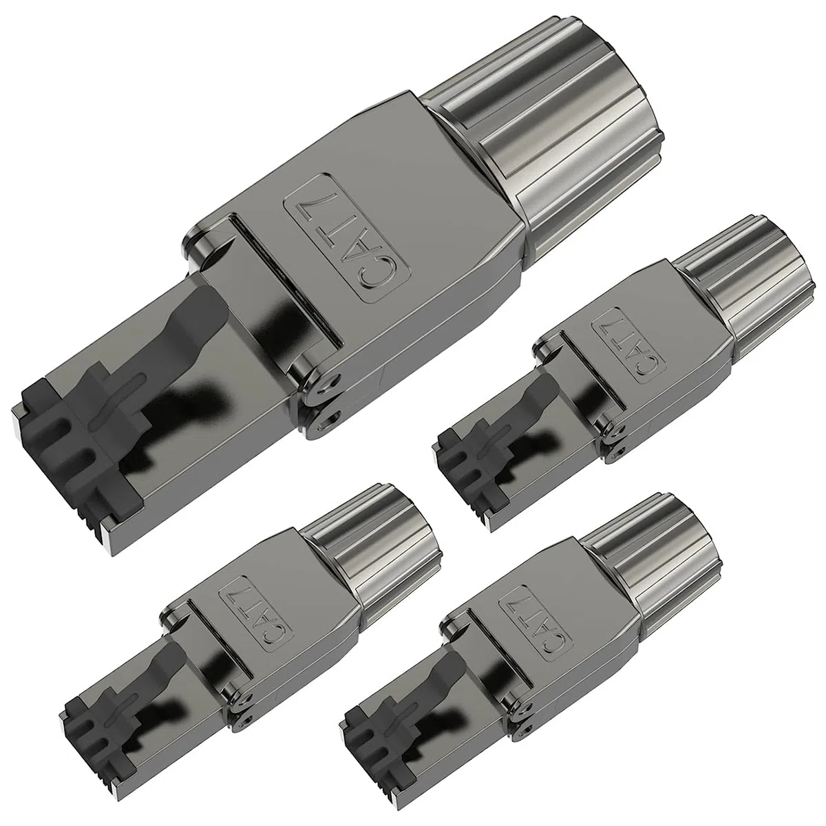 VCELINK RJ45 Beznarzędziowe Cat 7 Cat6a Złącze sieciowe POE++, Złącze Cat 7 Gbps 600MHz ekranowana wtyczka LAN ze złączem LSA do kabla instalacyjnego, czarny, pakiet 4