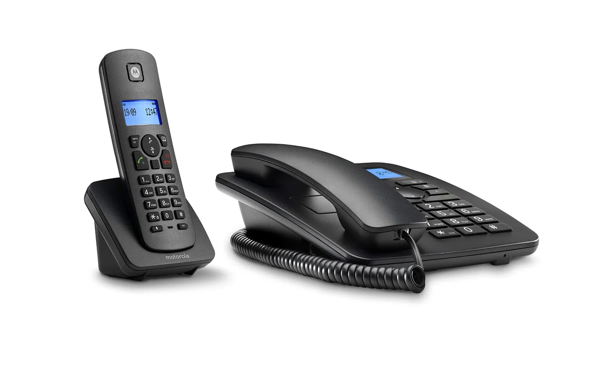 Motorola Voice - Telefon stacjonarny C4201 z cyfrową słuchawką bezprzewodową, trybem awaryjnym, przekierowaniem połączeń, podświetlanym wyświetlaczem