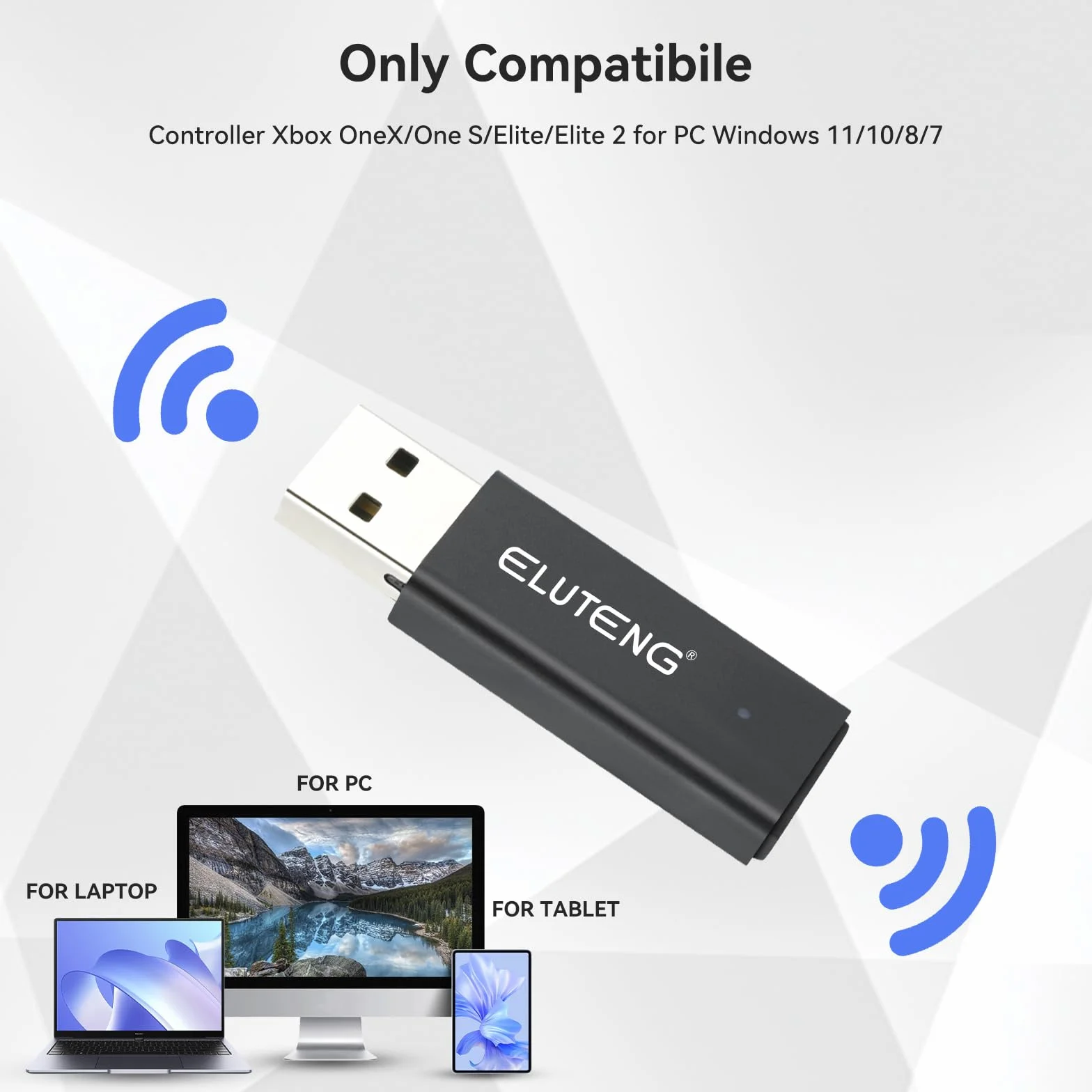 ELUTENG Bezprzewodowy adapter do Xbox One, Kompaktowy adapter odbiornika USB do gier bezprzewodowych, Kompatybilny z kontrolerami Xbox One X/S/Elite/Elite 2 na PC Windows 11/10/8/7