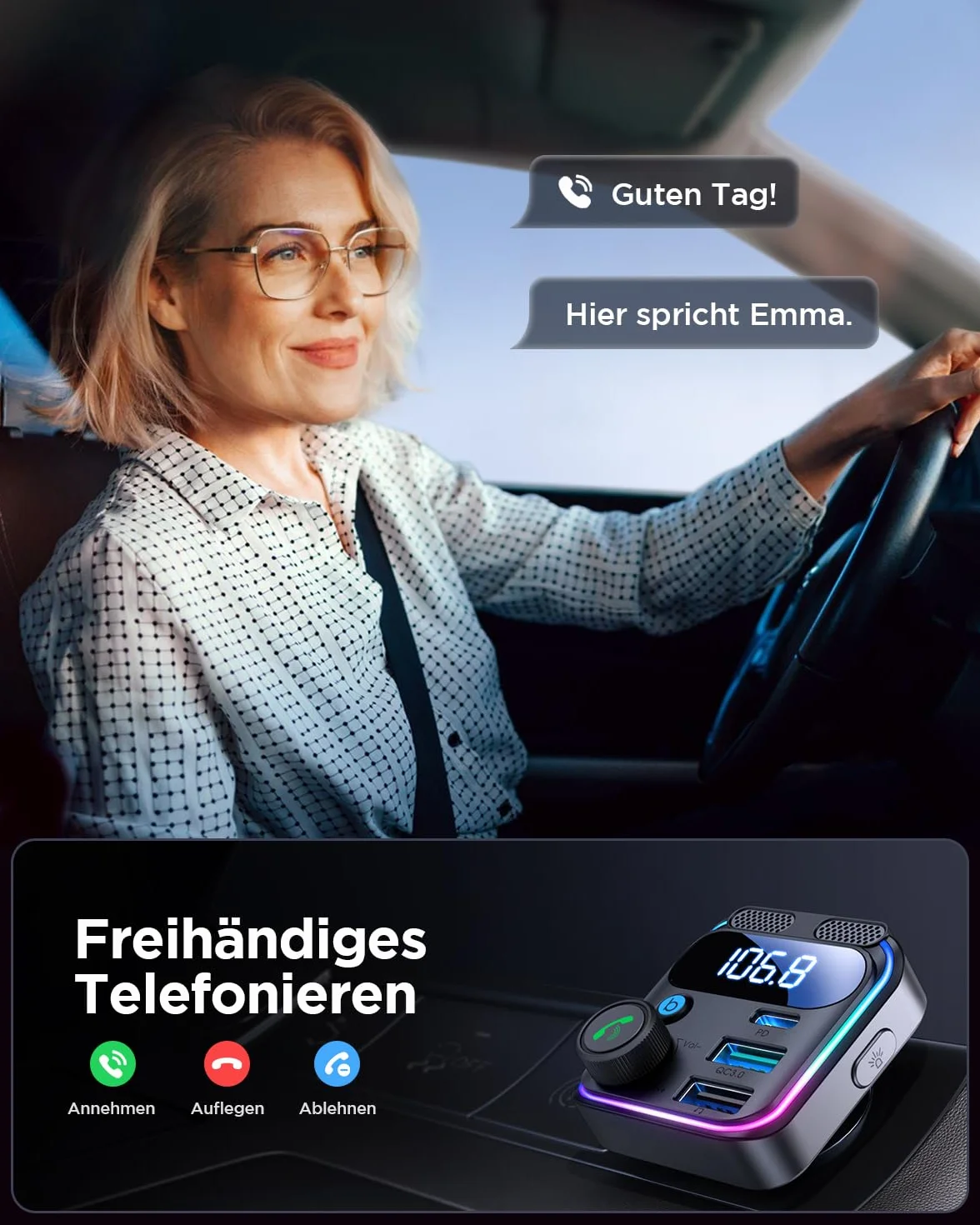 JOYROOM Samochodowy nadajnik FM Bluetooth 5.4 81 W, stereo basowe i HiFi: 【45 W PD i 36 W QC 3.0】 Samochodowy adapter Bluetooth, zestaw głośnomówiący i podwójny mikrofon, Bluetooth i dysk U