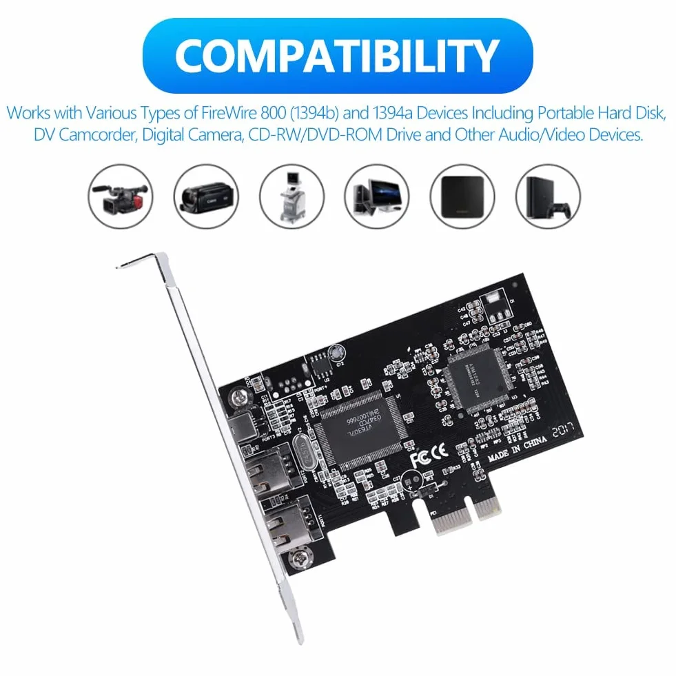 Karta PCI-Express, Bewinner PCI-E PCI-Express-FireWire 1394a-IEEE-1394 Karta kontrolera z kablem Firewire Karta kontrolera 800 Mb/s FireWire z IEEE 1394-1995 dla wysokowydajnej magistrali szeregowej