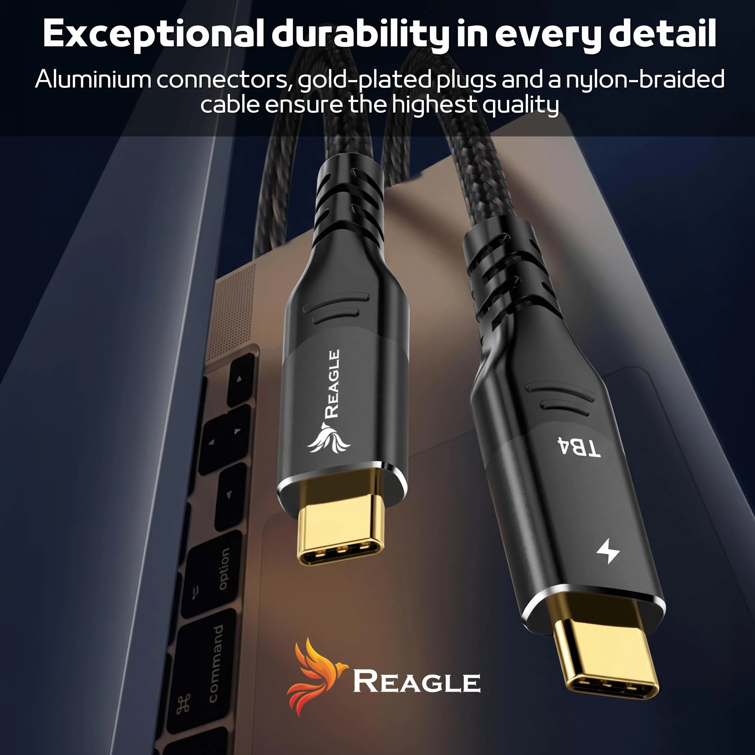 Reagle Kabel Thunderbolt 4 USB-C Do USB-C 2M, 40 Gbit/s, Power Delivery 100 W, 8K 60 Hz, 4K 120 Hz, Kompatybilny Z MacBook Pro/Air, iPhone 17/16, iMac, USB4, Thunderbolt 3, Monitor, Dock, SSD