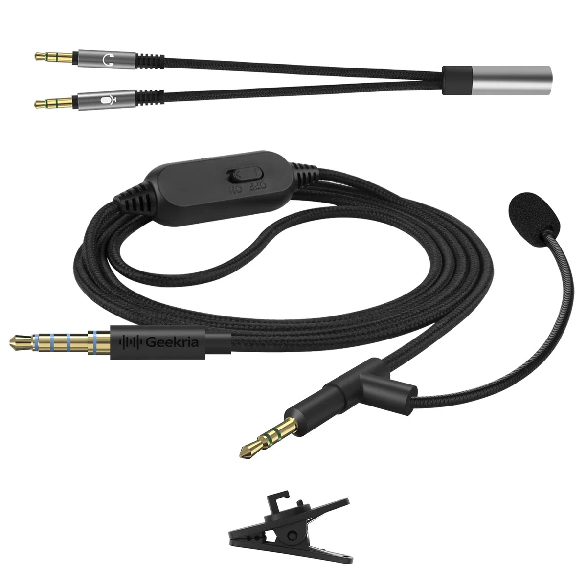 Geekria Kabel do słuchawek z mikrofonem typu boom, kompatybilny z Bose QC Ultra II/SE/45, 700, wtyk 2,5 mm, nylonowy pleciony zamiennik z mikrofonem boom do gier i spotkań (5,6 ft)
