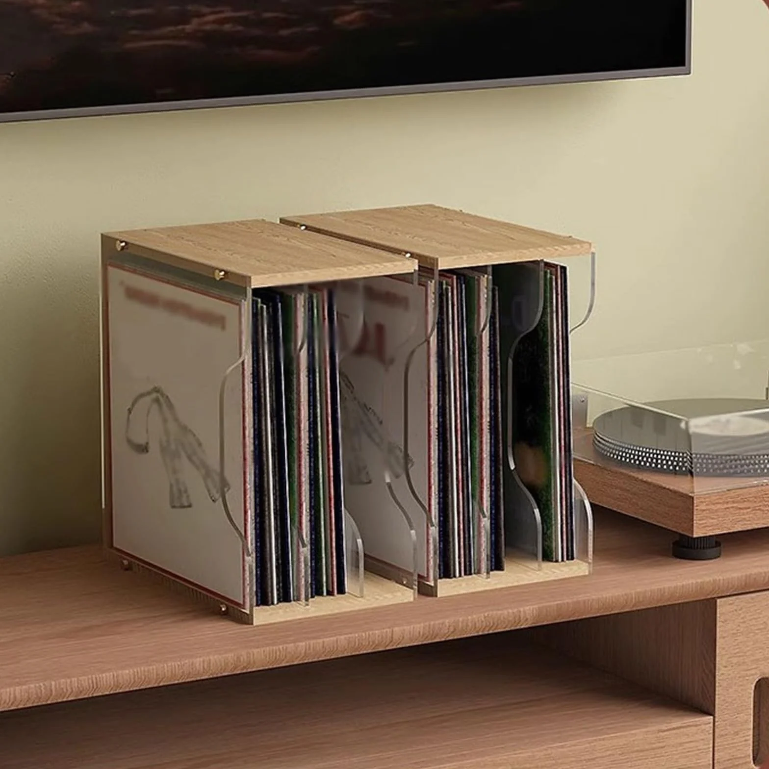 Stojak na płyty Stojak na płyty winylowe, trzykomorowy, przezroczysty, akrylowy, albumy CD