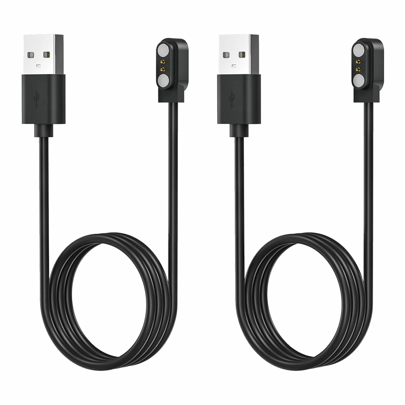 2 sztuki uniwersalnego kabla do smartwatcha, 2 piny, 5 V, uniwersalna magnetyczna ładowarka USB do inteligentnego zegarka, kompatybilny z magnesami o zasięgu 2,54-2,84 mm