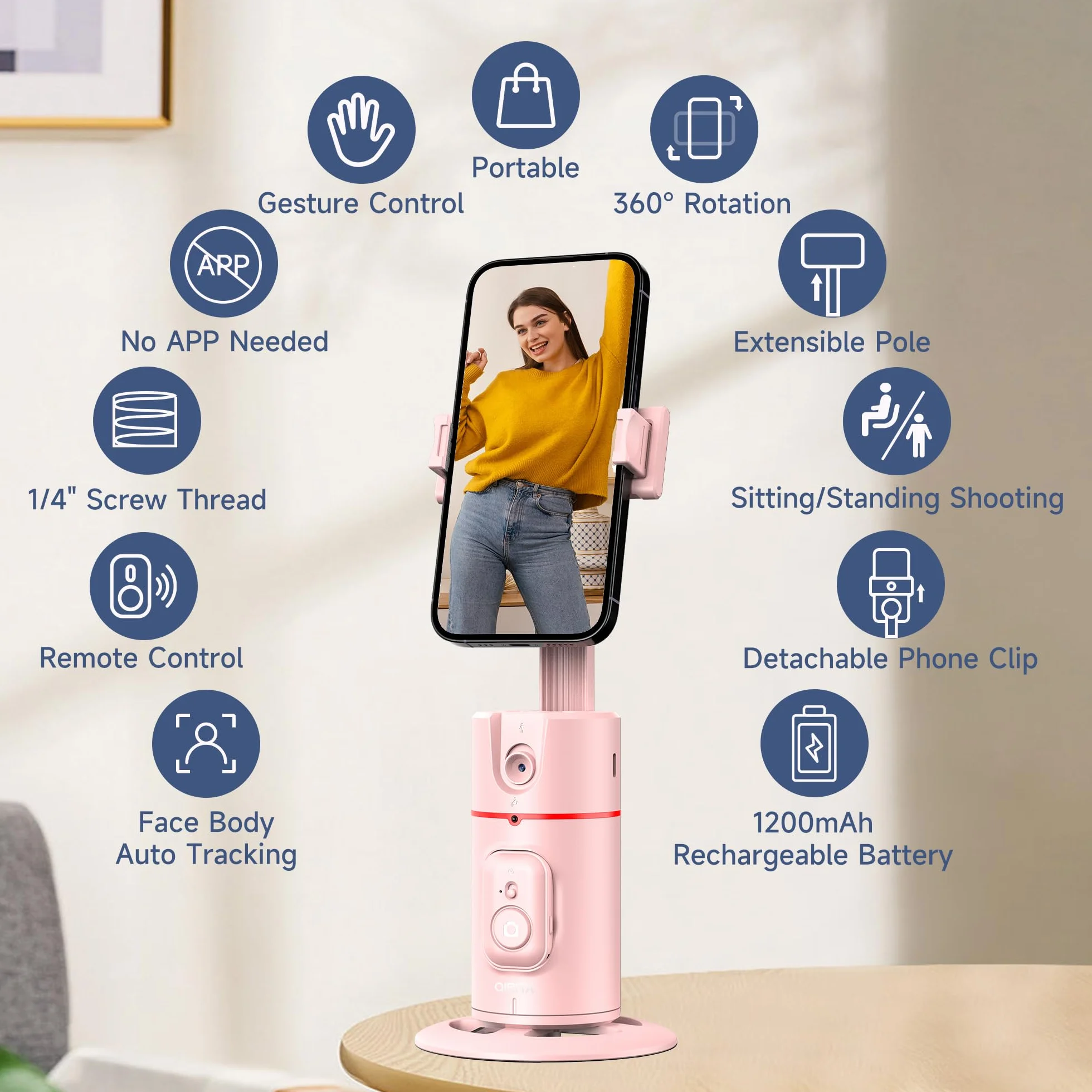 Automatyczny uchwyt do telefonu z funkcją śledzenia twarzy, statyw z funkcją śledzenia twarzy, obrotowy o 360° uchwyt do telefonu komórkowego stabilizatorem gimbalowym do Vlog/Tik Tok, akumulator