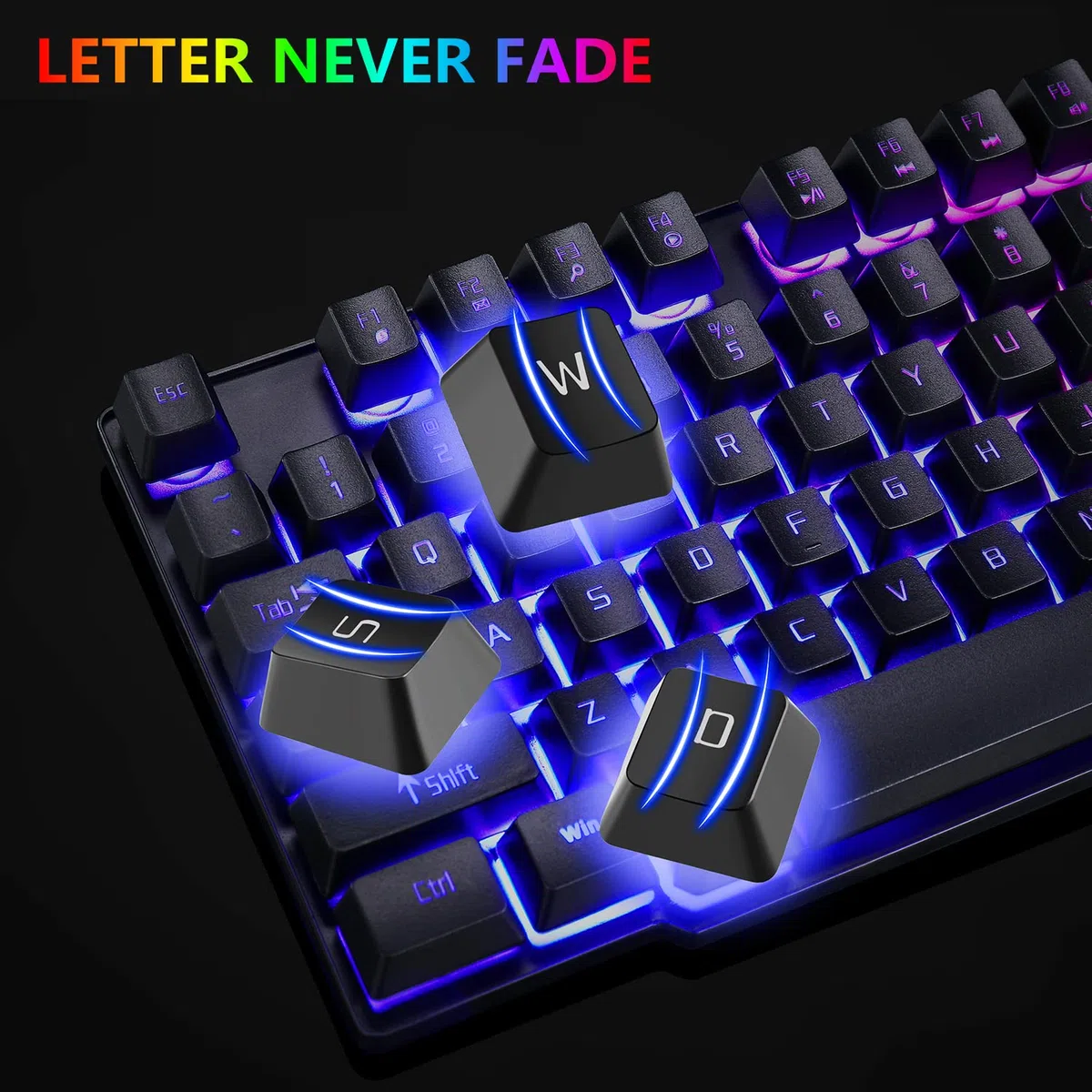 Klawiatura do gier RGB i kolorowa mysz, przewodowe podświetlenie LED USB mysz do gier i klawiatura do laptopa PC gier i pracy, blask liter, uczucie mechaniczne