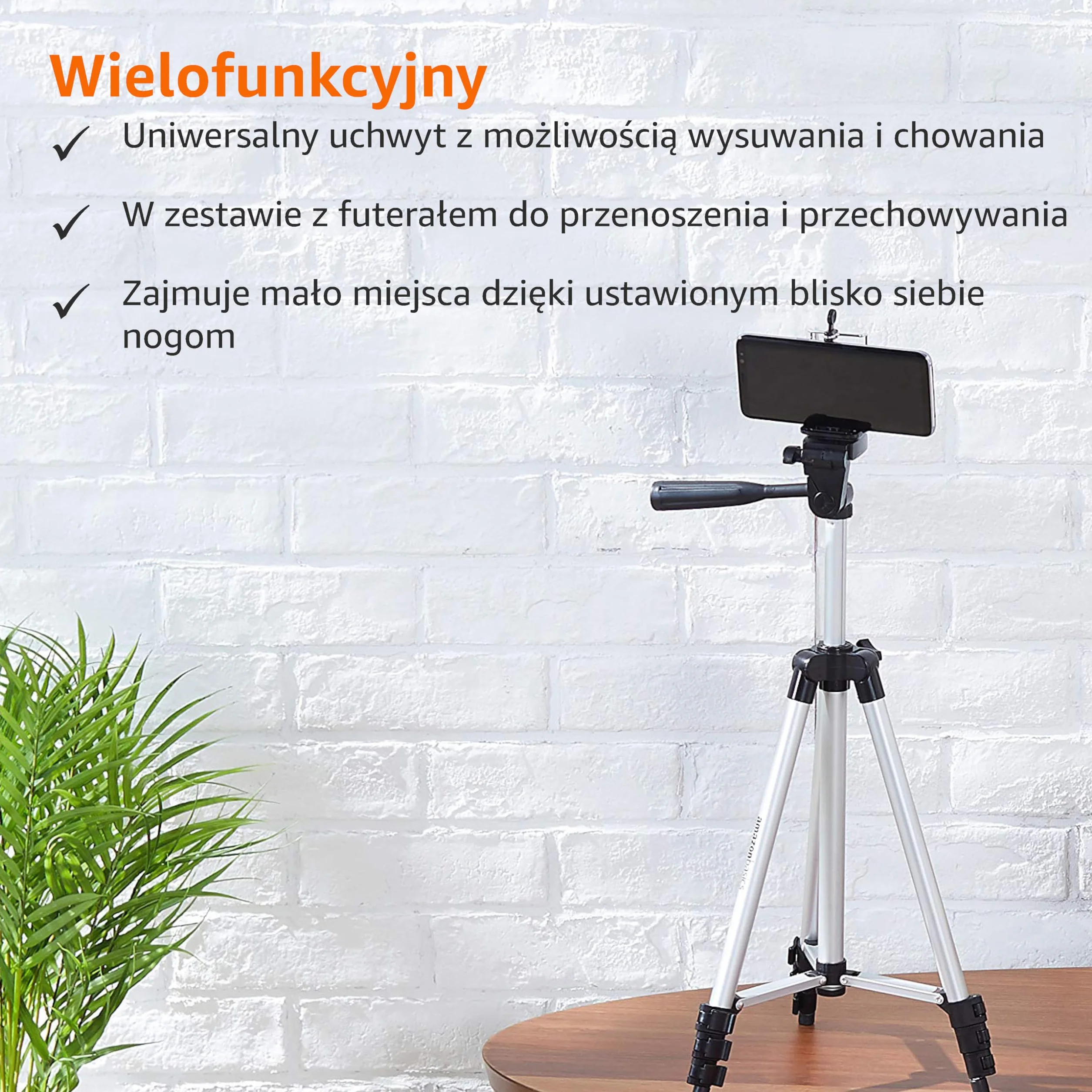 Amazon Basics uniwersalny statyw do smartfona, aluminiowy, 127 cm, czarny