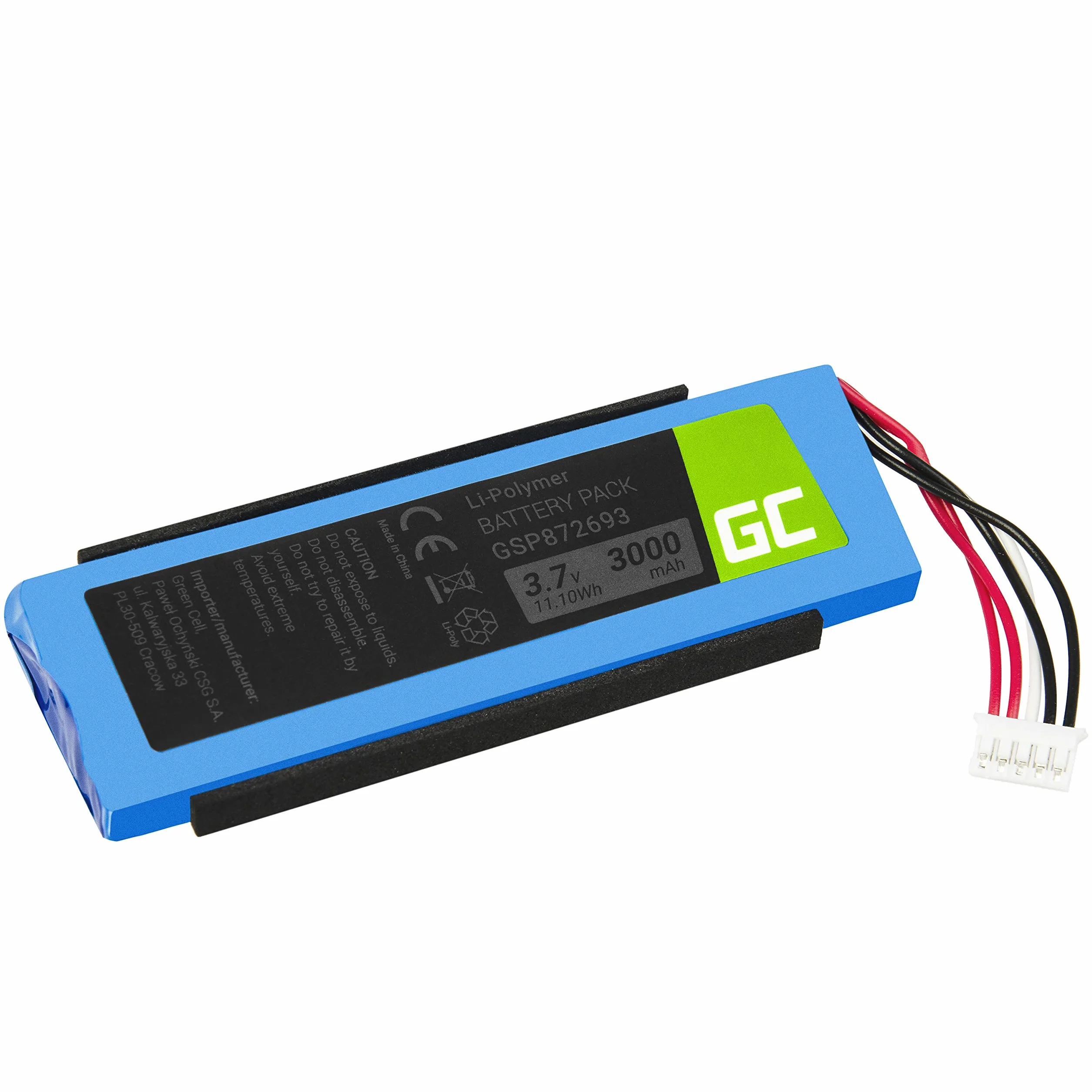 Green Cell GSP872693 P763098 03 akumulator, bateria do głośnika Bluetooth JBL Flip III Flip 3 (ogniwa litowo-polimerowe 3000 mAh 3,7 V) nowoczesna elektronika, pełna kompatybilność, bardziej znany