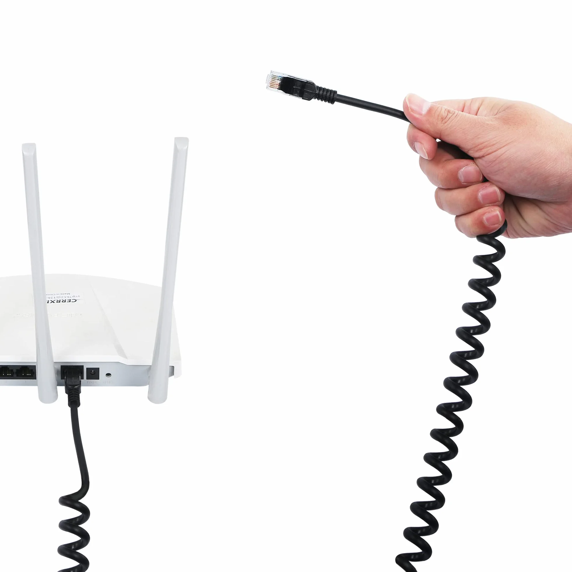 Spiralny Ethernet Cat5e Chowany RJ45 LAN Kabel do Laptopów, Komputerów Stacjonarnych, Routerów, Dekoderów - Rozciągany do 2,5 m