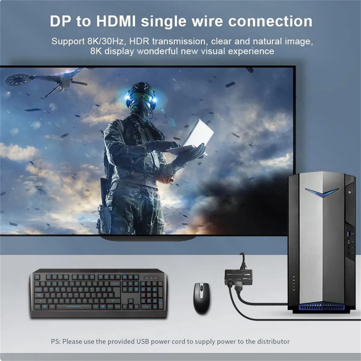 DAGIJIRD Rozdzielacz DP na HDMI/DP 8K @30Hz DisplayPort Multi Monitor Adapter Konwerter DisplayPort na HDMI/DP Adapter Multi Monitor Splitter